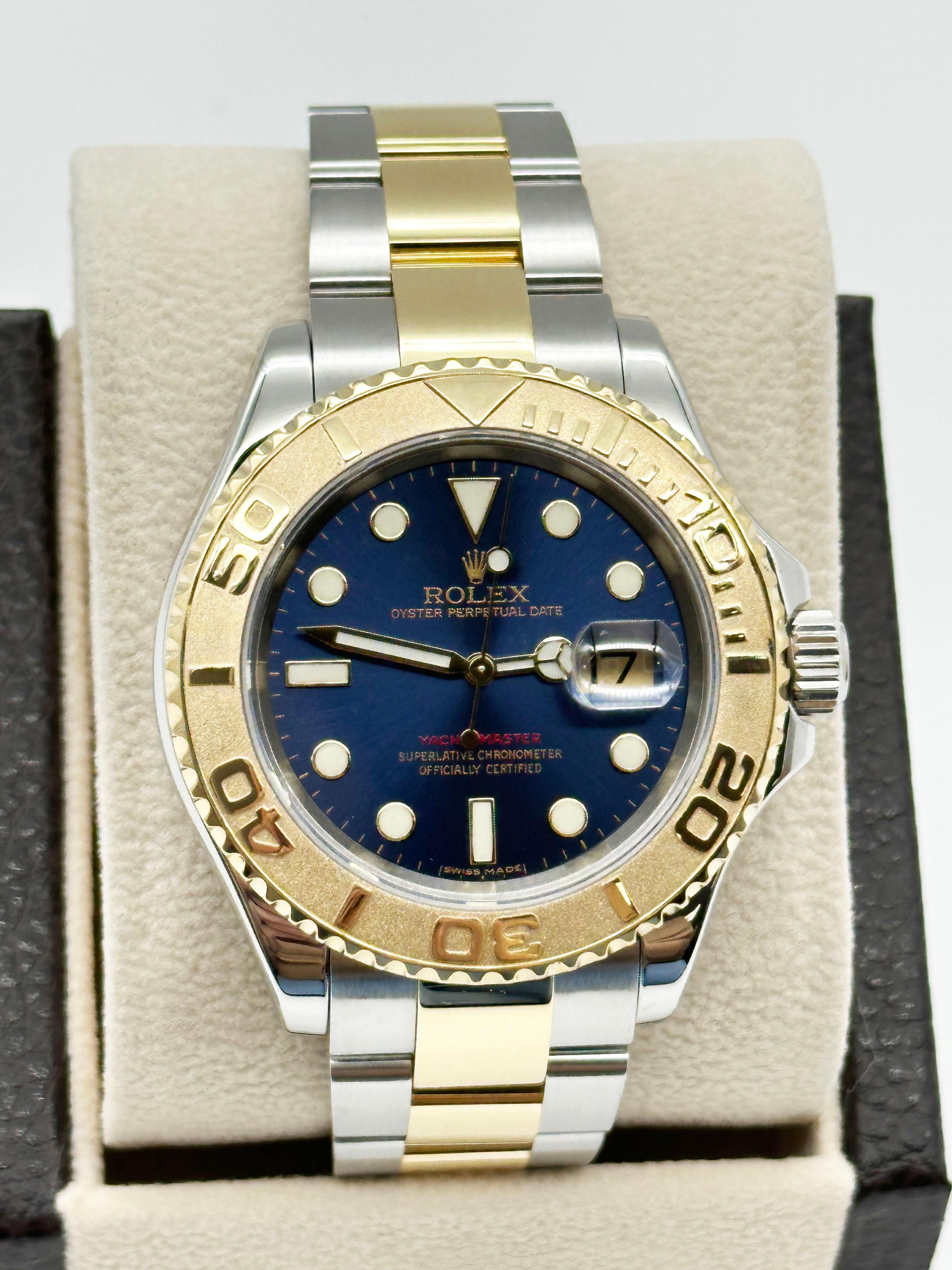 Rolex 16623 Yacht Master 40mm Blaues Zifferblatt 18K Gelbgold Edelstahl Box Papier 1