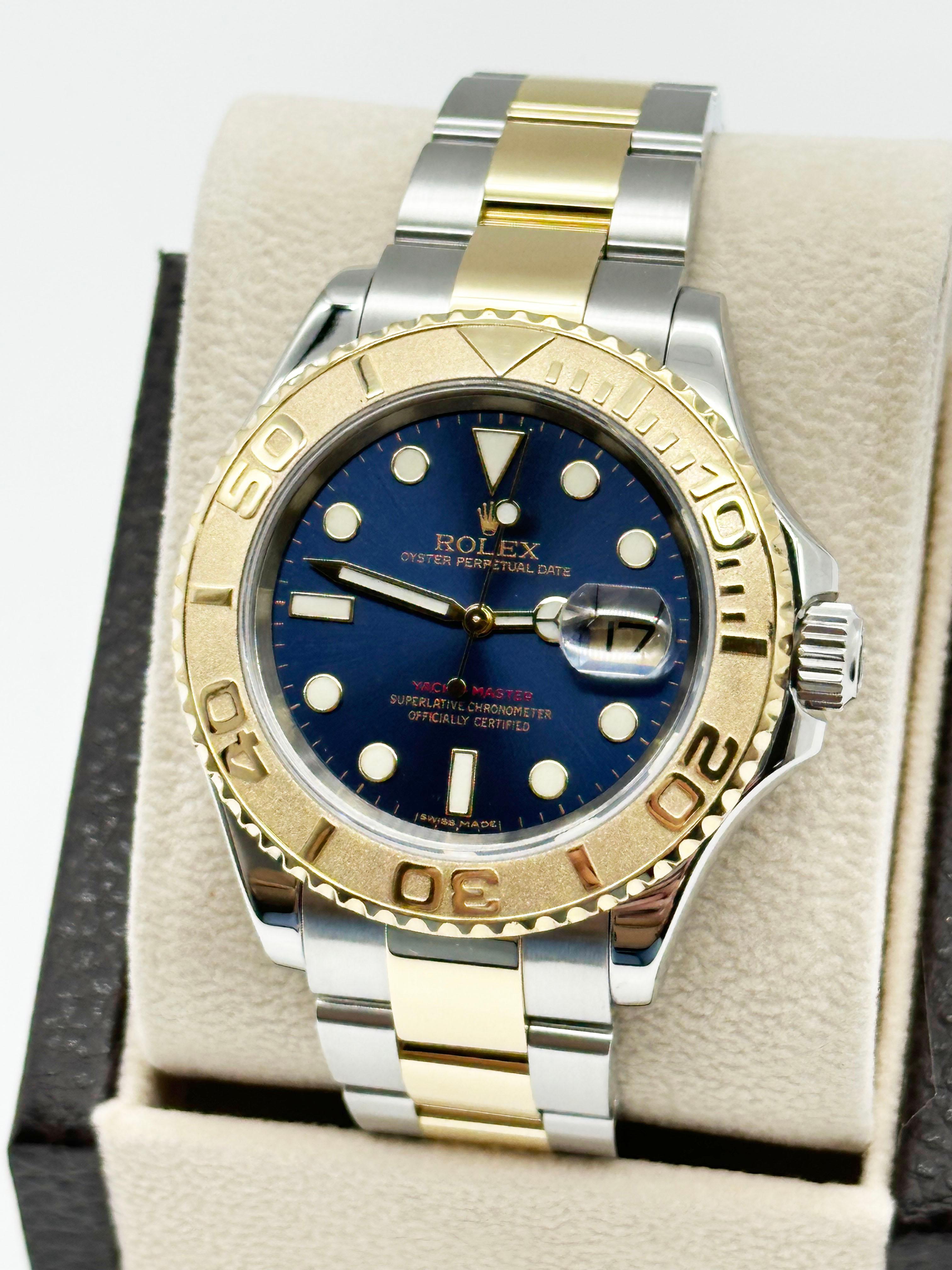 Rolex 16623 Yacht Master 40mm Blaues Zifferblatt 18K Gelbgold Edelstahl Box Papier 2