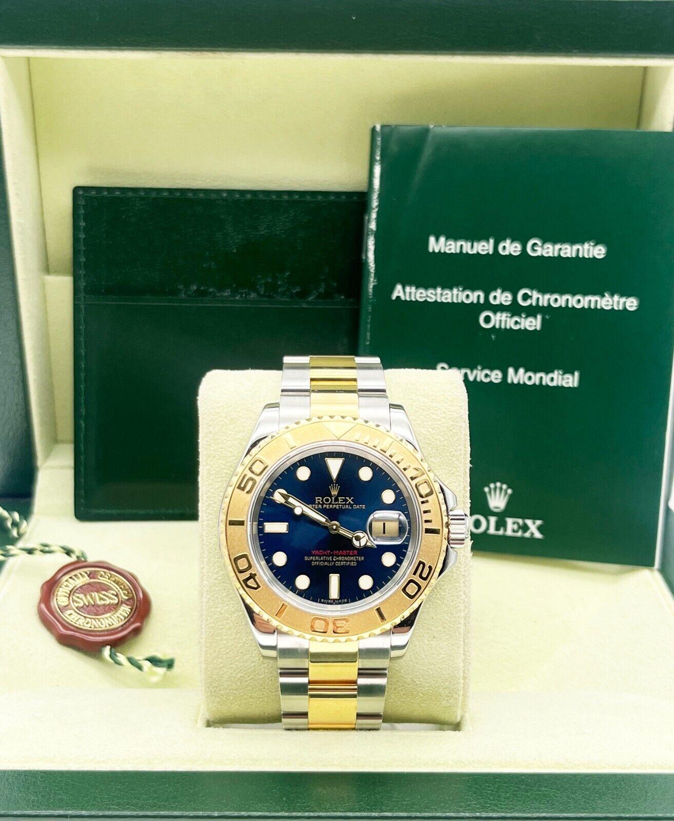 Rolex 16623 Yacht Master Blue Dial 18K Yellow Gold Stainless Steel Box ...