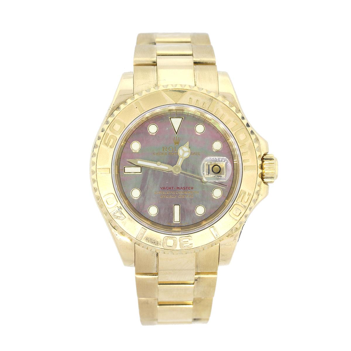 Brand: Rolex
MPN: 16628
Model: Yacht-master
Case Material: 18k yellow gold
Case Diameter: 40mm
Crystal: Sapphire crystal (scratch resistant)
Bezel: 18k yellow gold bidirectional bezel
Dial: Tahitian Mother of pearl dial with yellow gold hands and