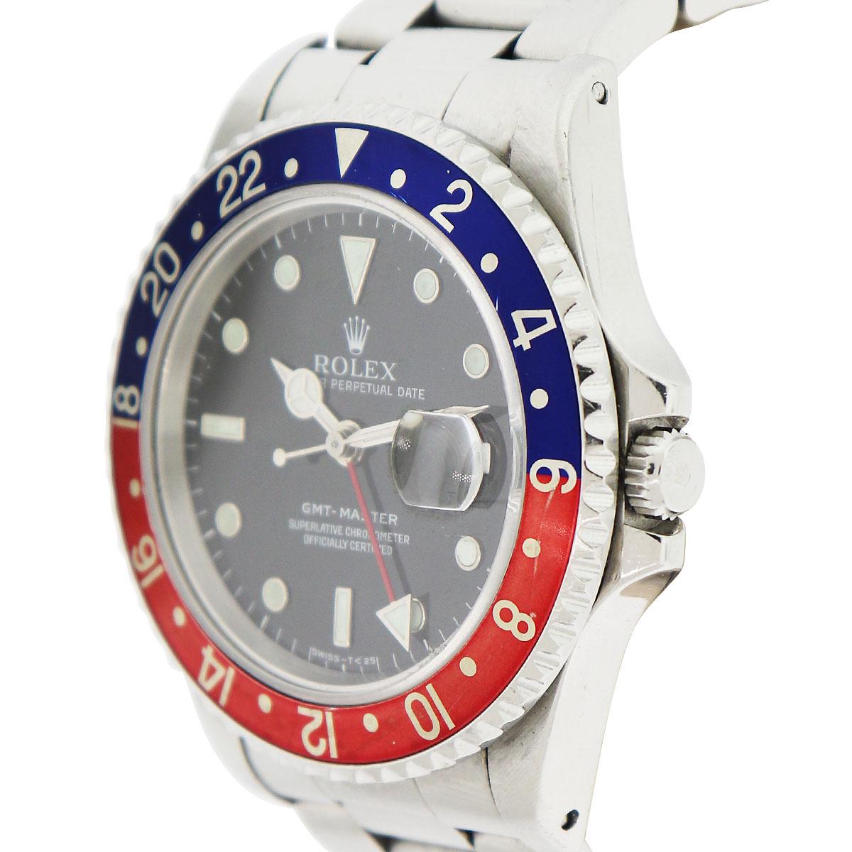 Rolex 16700 GMT Master „Pepsi“ Edelstahl-Uhr mit schwarzem Zifferblatt im Zustand „Gut“ im Angebot in Boca Raton, FL