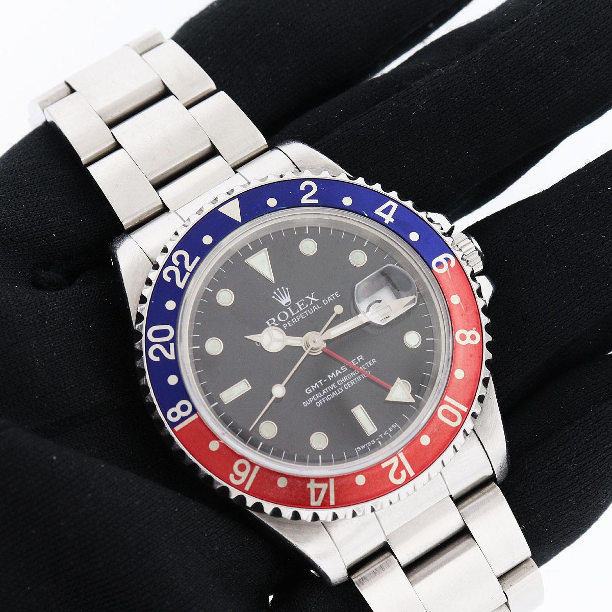 Rolex 16700 GMT Master „Pepsi“ Edelstahl-Uhr mit schwarzem Zifferblatt im Angebot 3