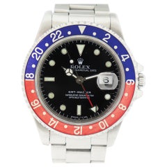 Rolex 16700 GMT Master „Pepsi“ Edelstahl-Uhr mit schwarzem Zifferblatt