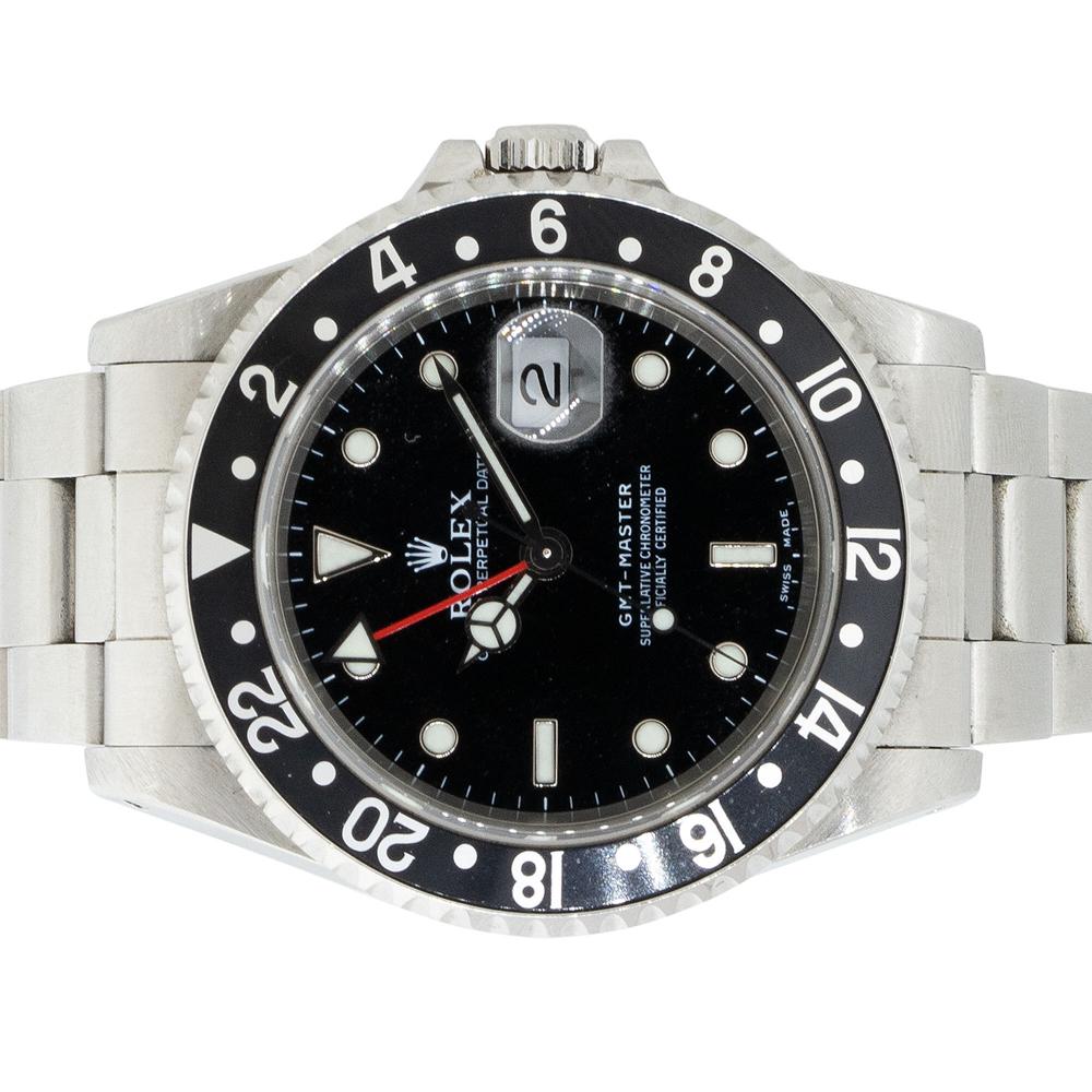 Rolex 16700 GMT-Master Stainless Steel Black Dial Watch For Sale 2
