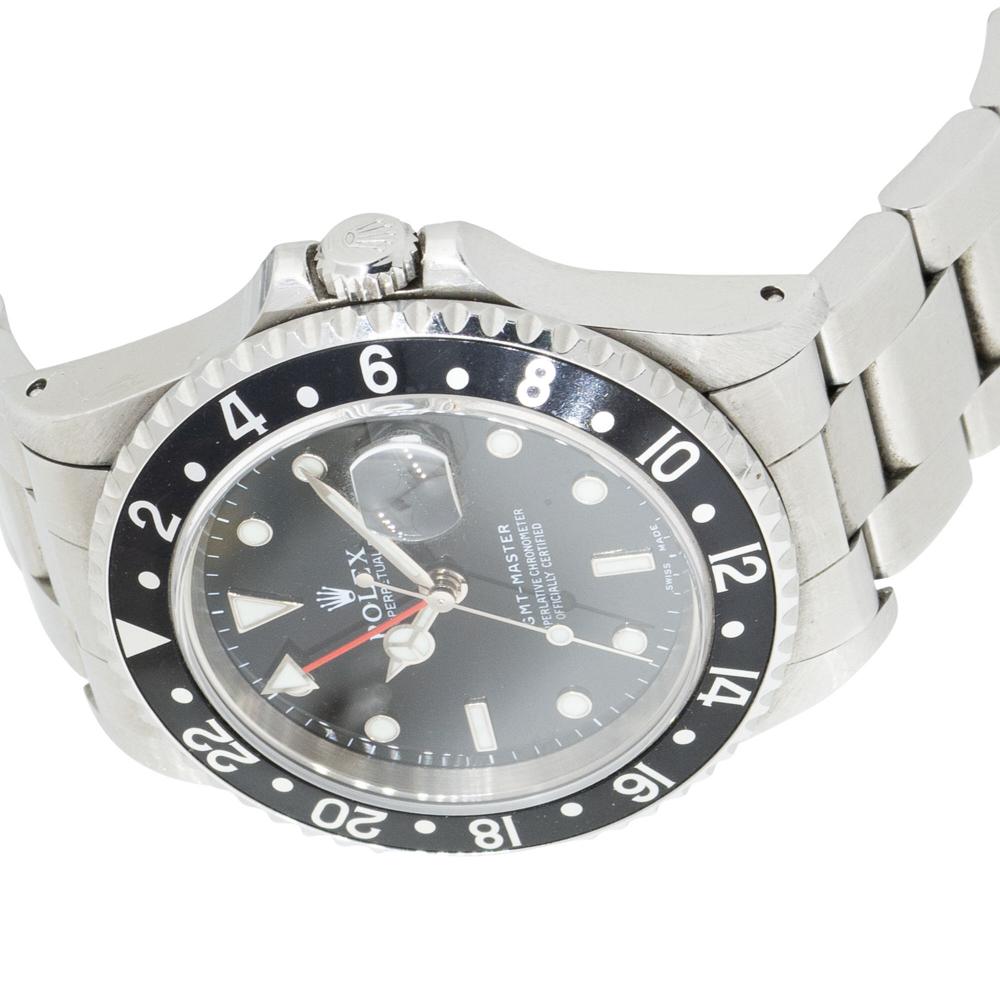 Rolex 16700 GMT-Master Stainless Steel Black Dial Watch For Sale 3