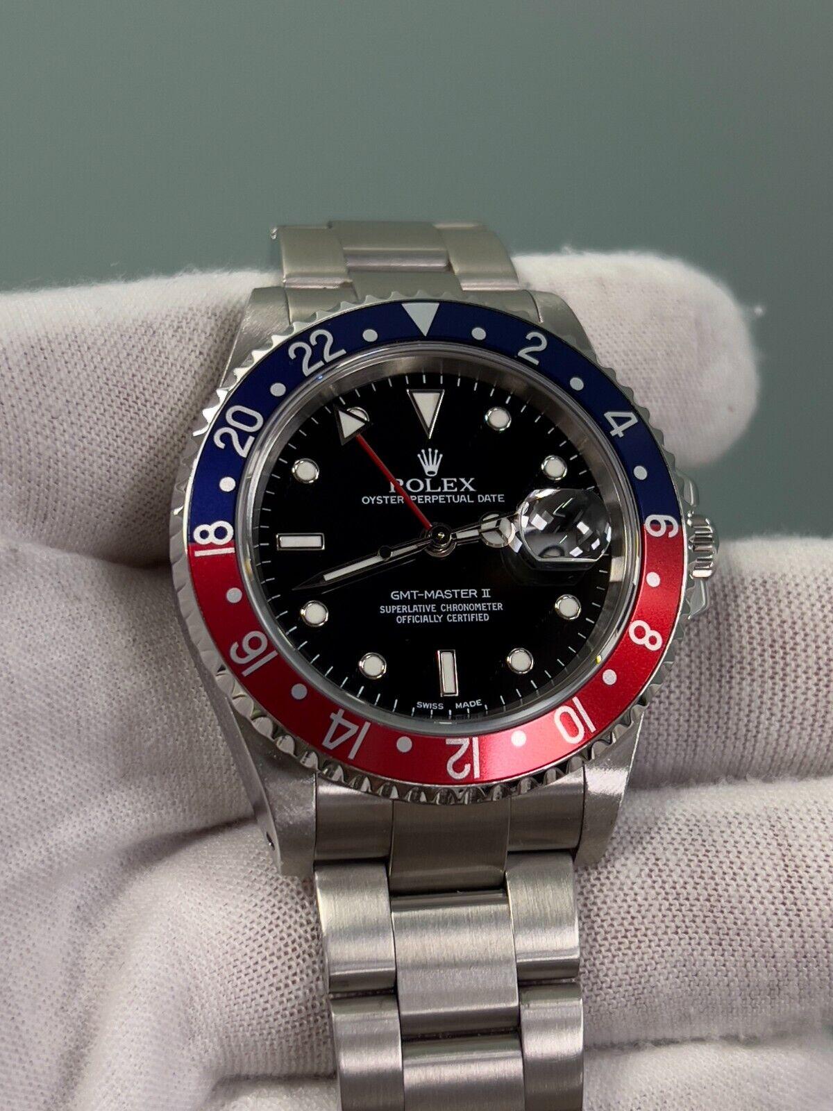Men's Rolex 16710 GMT Master II 40mm Pepsi Red and Blue Stainless Steel