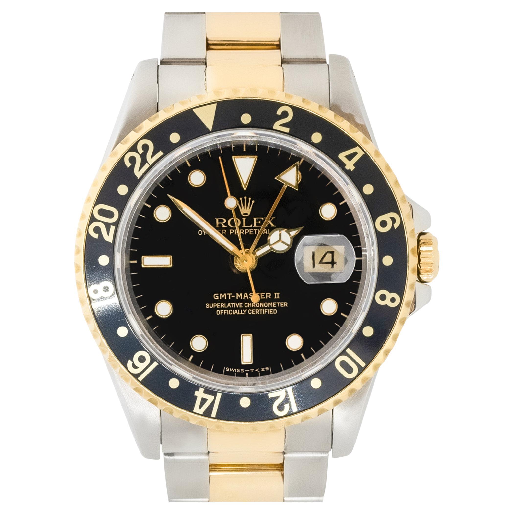 Rolex 16713 GMT-Master II Two Tone Black Dial Watch in Stock