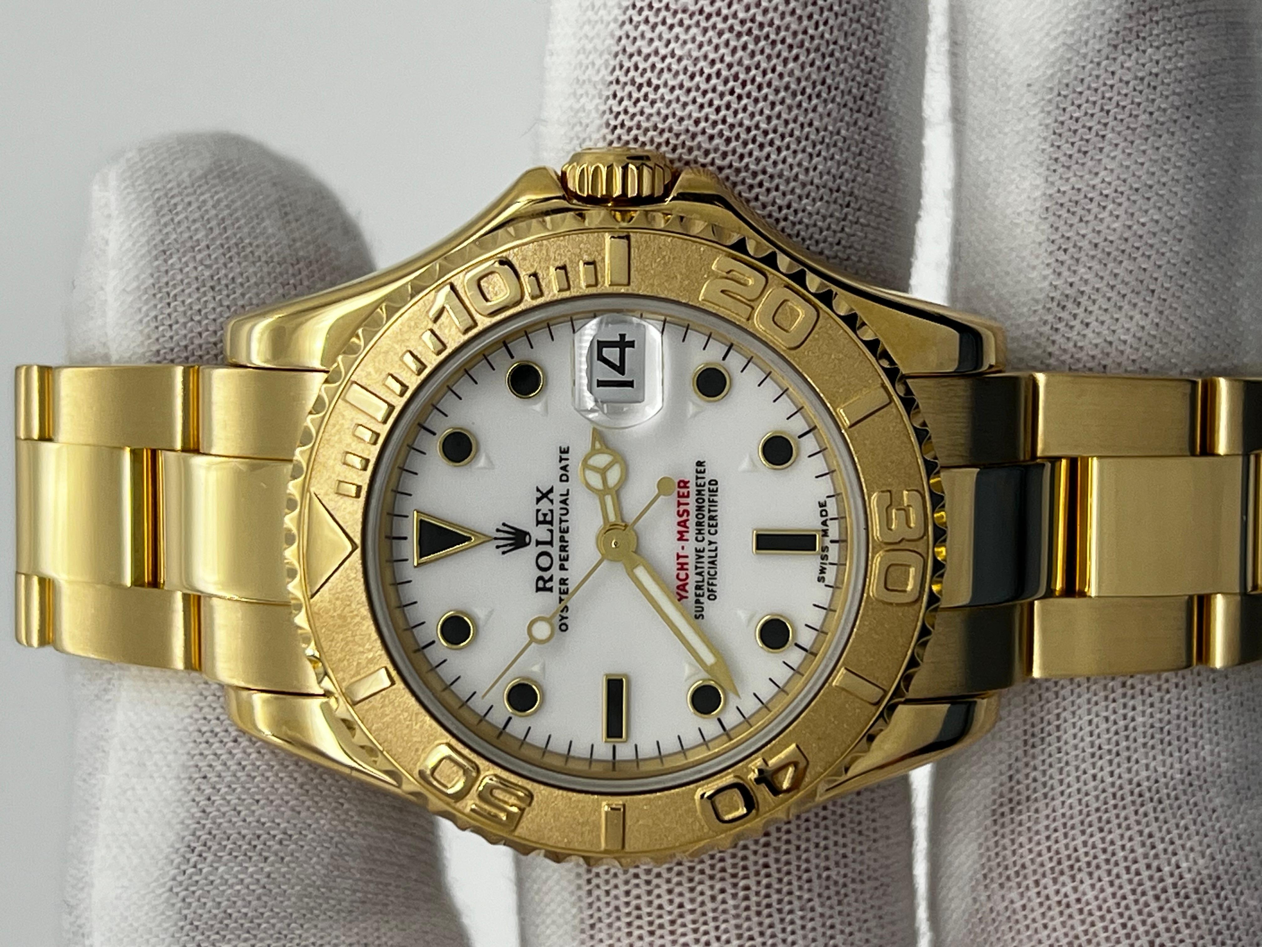 Rolex 168628 Yacht Master Midsize 35mm 18K Yellow Gold Rolex Box In Excellent Condition For Sale In San Diego, CA