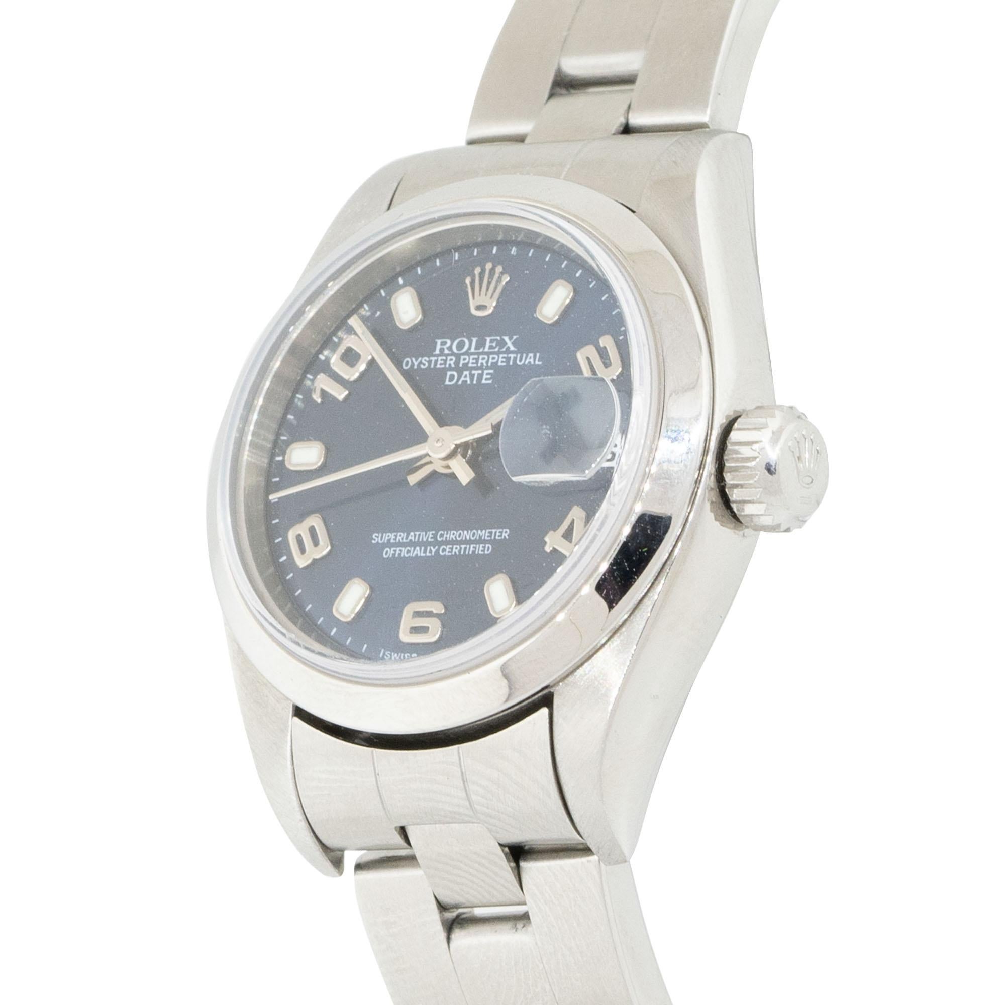 Rolex 176200 Datejust Stainless Steel Black Semi Arabic Dial Watch In Excellent Condition For Sale In Boca Raton, FL