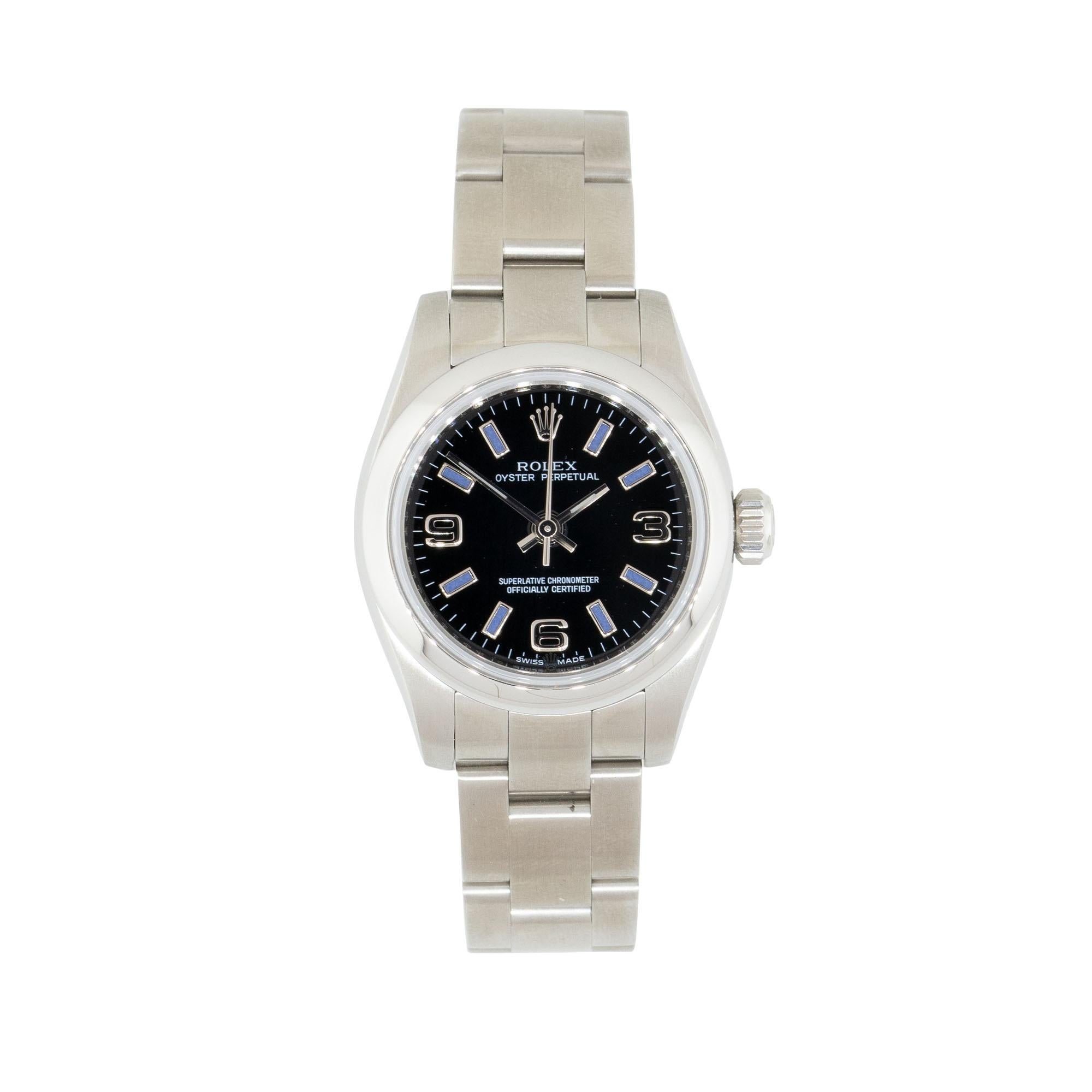 Rolex 176200 Datejust Stainless Steel Black Semi Arabic Dial Watch In Excellent Condition For Sale In Boca Raton, FL