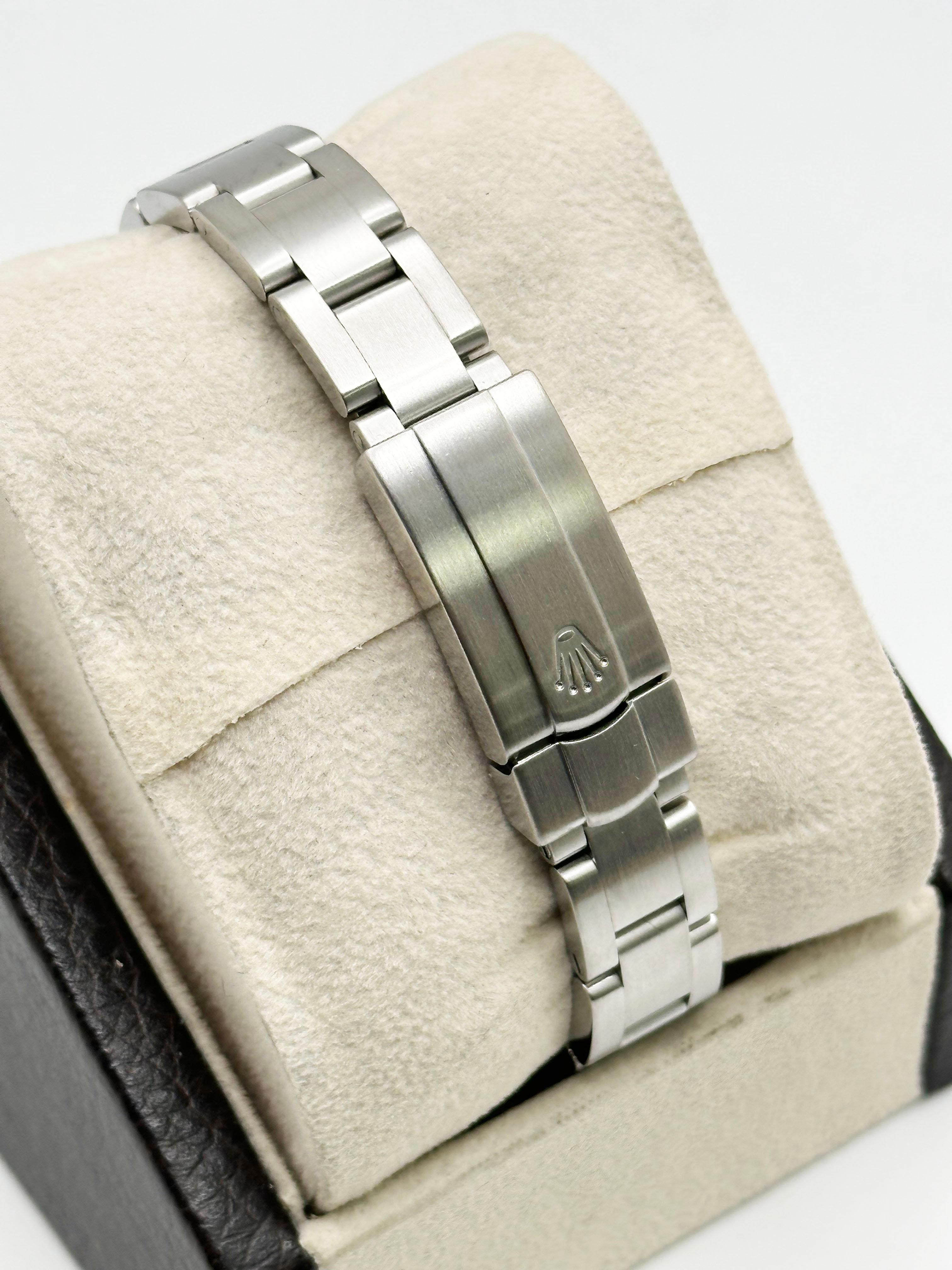 Rolex 176200 Damen Oyster Perpetual Schwarzes Zifferblatt Rosa Markierungen Stahl Box Papiere im Angebot 5