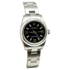 Rolex 176200 Ladies Oyster Perpetual Black Dial Pink Markers Steel Box Papers