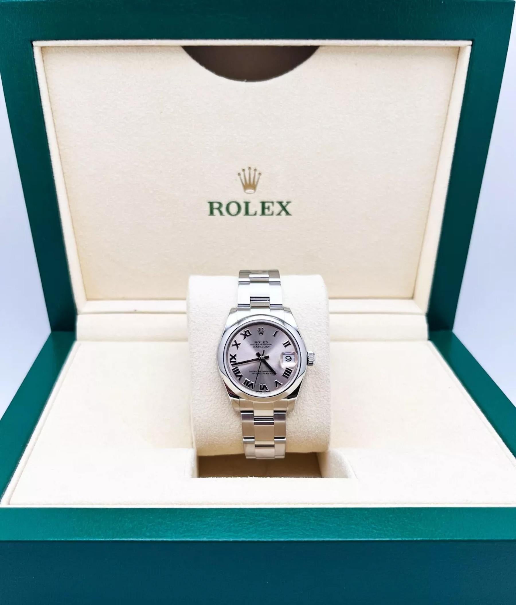 Rolex 178240 Datejust Midsize 31mm Rosa römisches Zifferblatt Edelstahl Box Papier 2020 im Zustand „Hervorragend“ in San Diego, CA