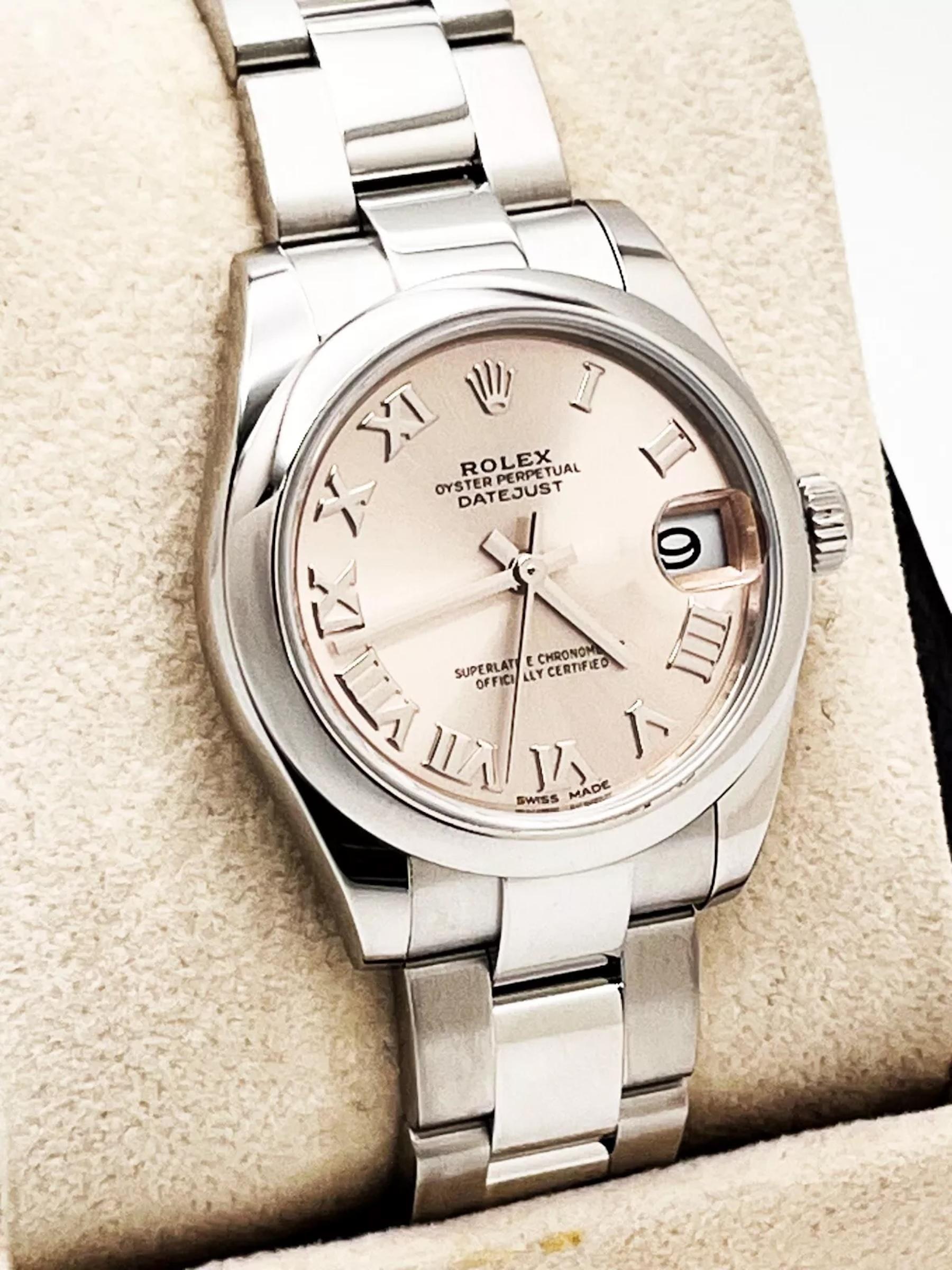 Rolex 178240 Datejust Midsize 31mm Rosa römisches Zifferblatt Edelstahl Box Papier 2020 5