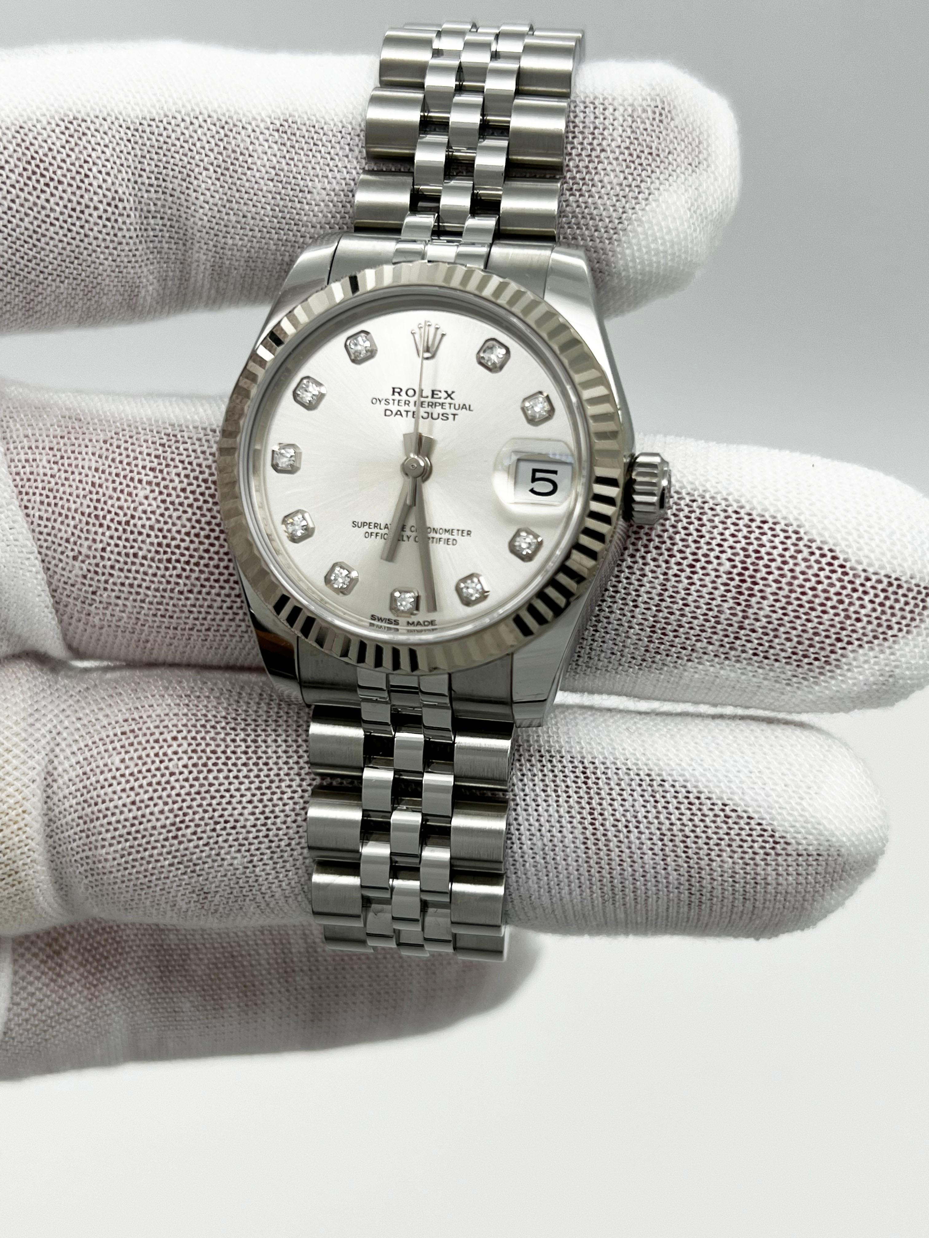 Rolex 178274 Datejust 31mm Silber-Diamant-Zifferblatt 18K Gold & Stahl Box Papier 2019 für Damen oder Herren