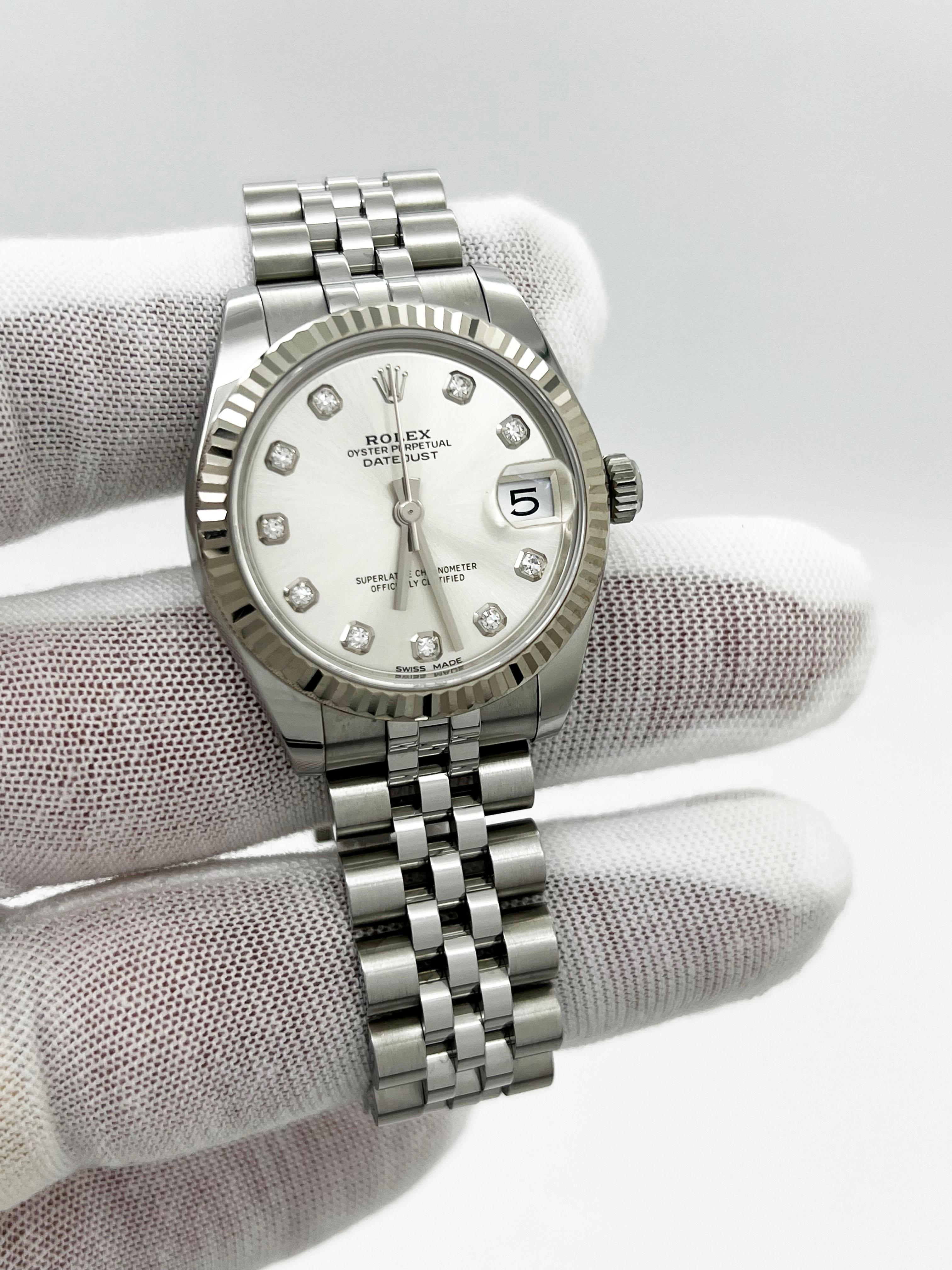 Rolex 178274 Datejust 31mm Silver Diamond Dial 18K Gold & Steel Box Paper 2019 For Sale 1