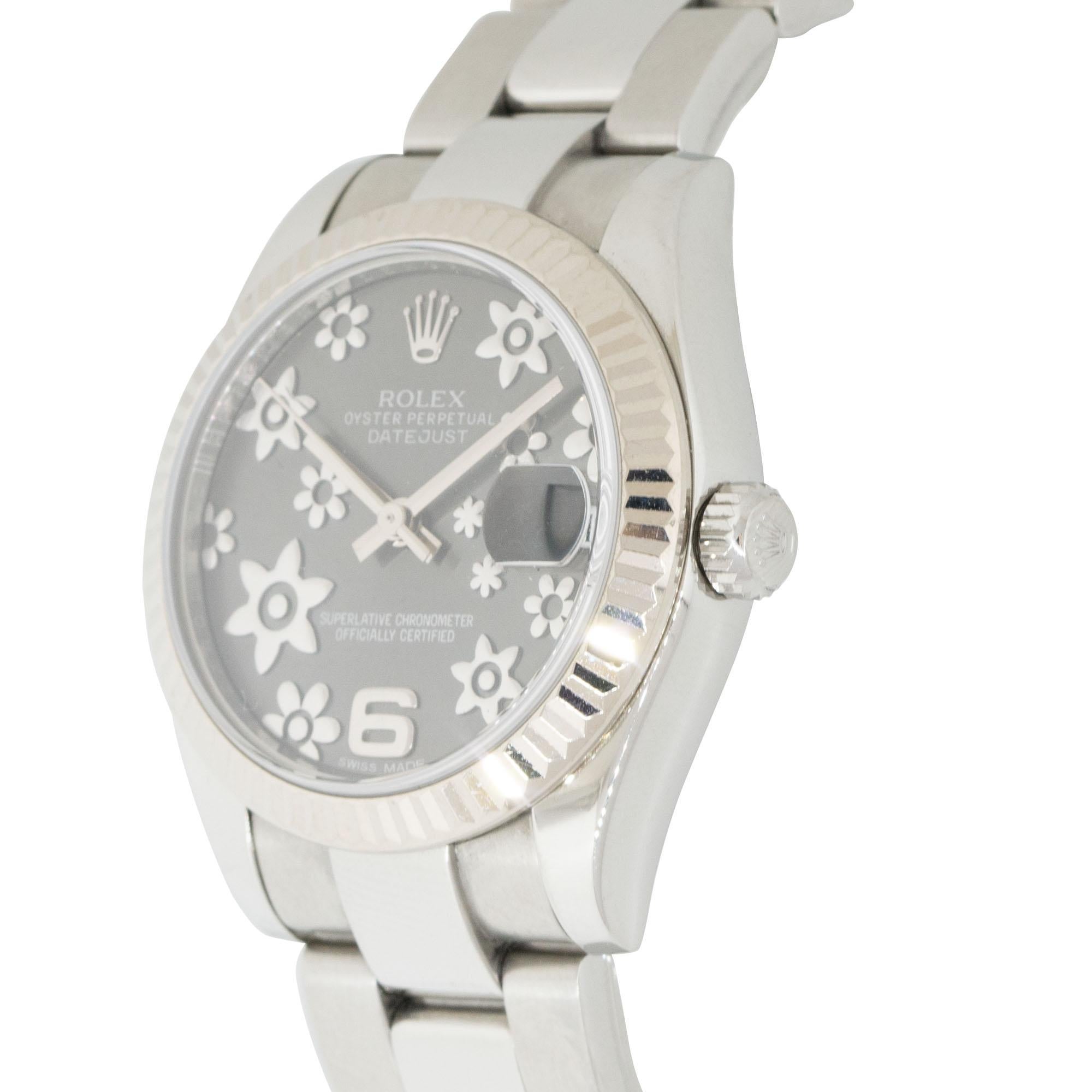 Rolex 178274 Datejust 31mm Edelstahl-Uhr mit geblümtem Zifferblatt im Zustand „Hervorragend“ im Angebot in Boca Raton, FL