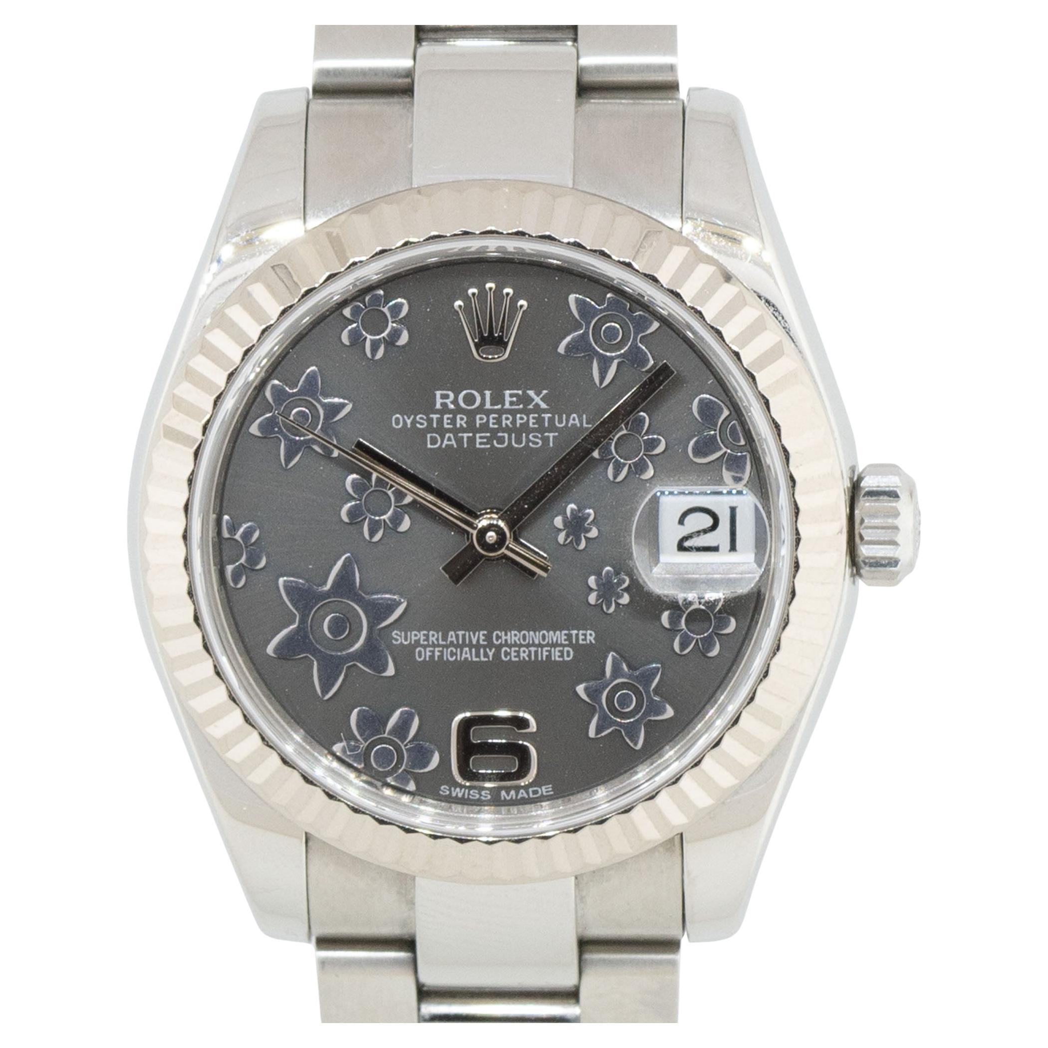 Rolex 178274 Datejust 31mm Edelstahl-Uhr mit geblümtem Zifferblatt