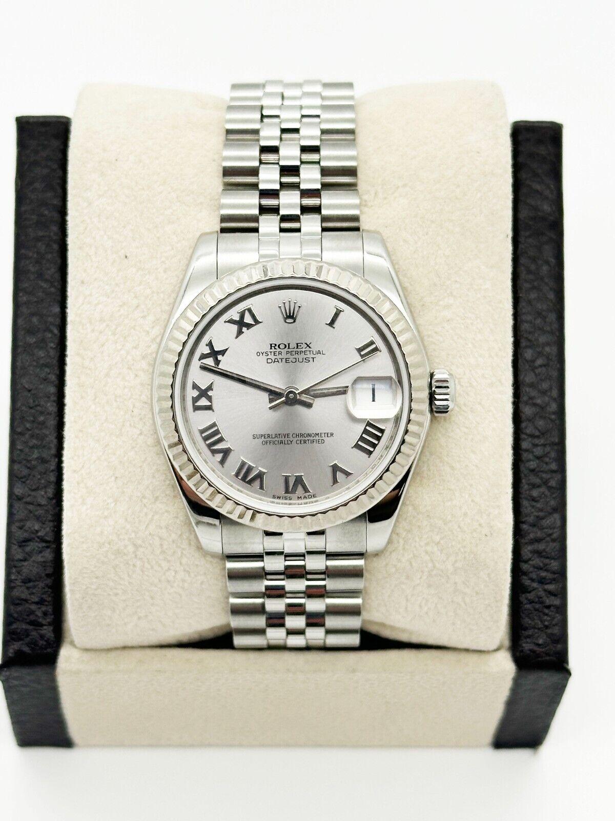 Rolex 178274 Datejust Midsize 31mm Plata Esfera Romana Oro 18K Caja Acero Papel en Excelente Estado en San Diego, CA