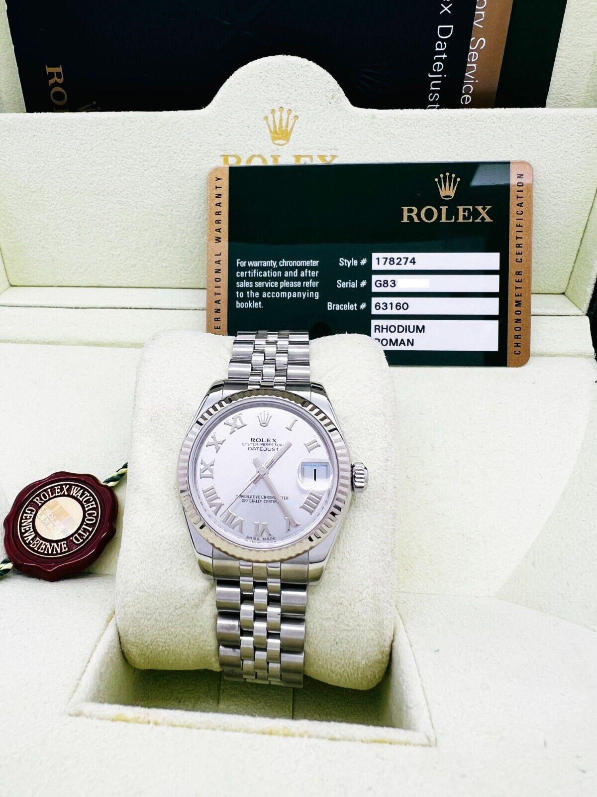 Rolex 178274 Datejust Midsize Silver Roman Dial Steel Box Paper 2013 For Sale 5