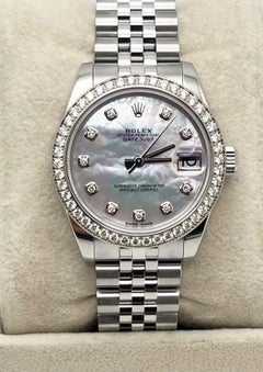 Rolex Datejust Steel Midsize 178384 31mm Mother Of Pearl Diamond Dial And Bezel