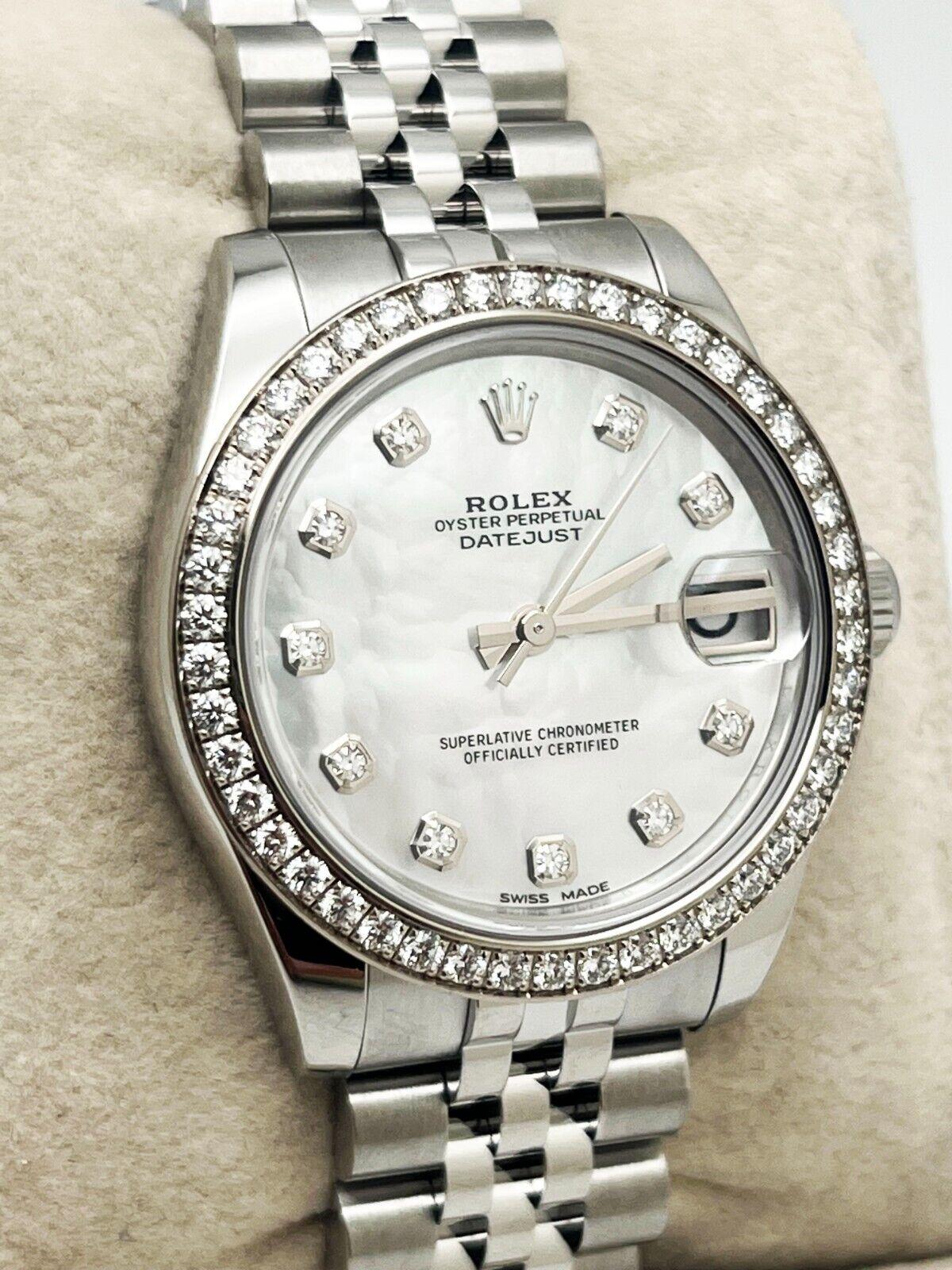 Rolex 178384 Datejust Midsize 31mm Factory MOP Diamond Dial and Bezel Steel For Sale 2