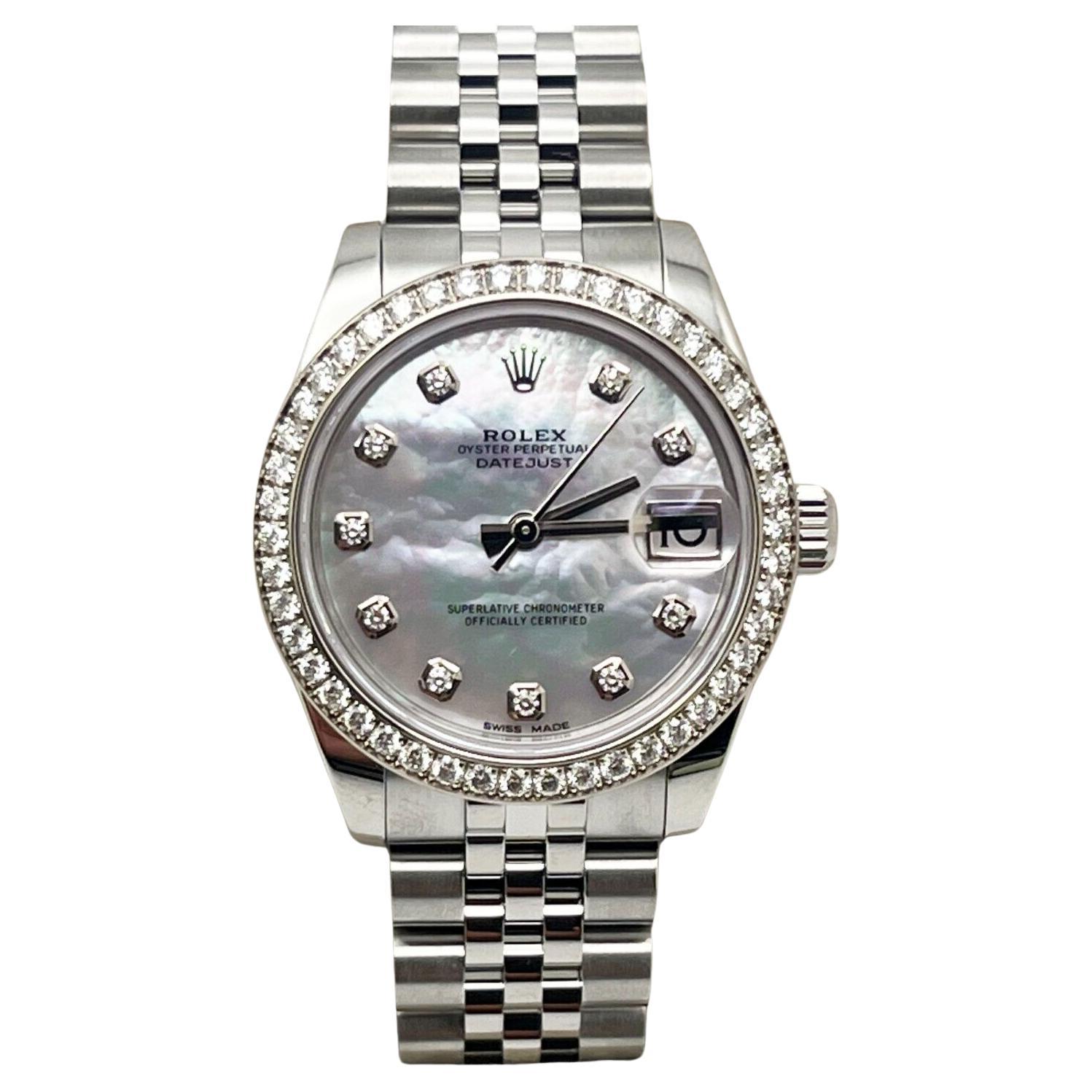 Rolex Datejust Steel Midsize 178384 31mm Mother Of Pearl Diamond Dial And Bezel For Sale