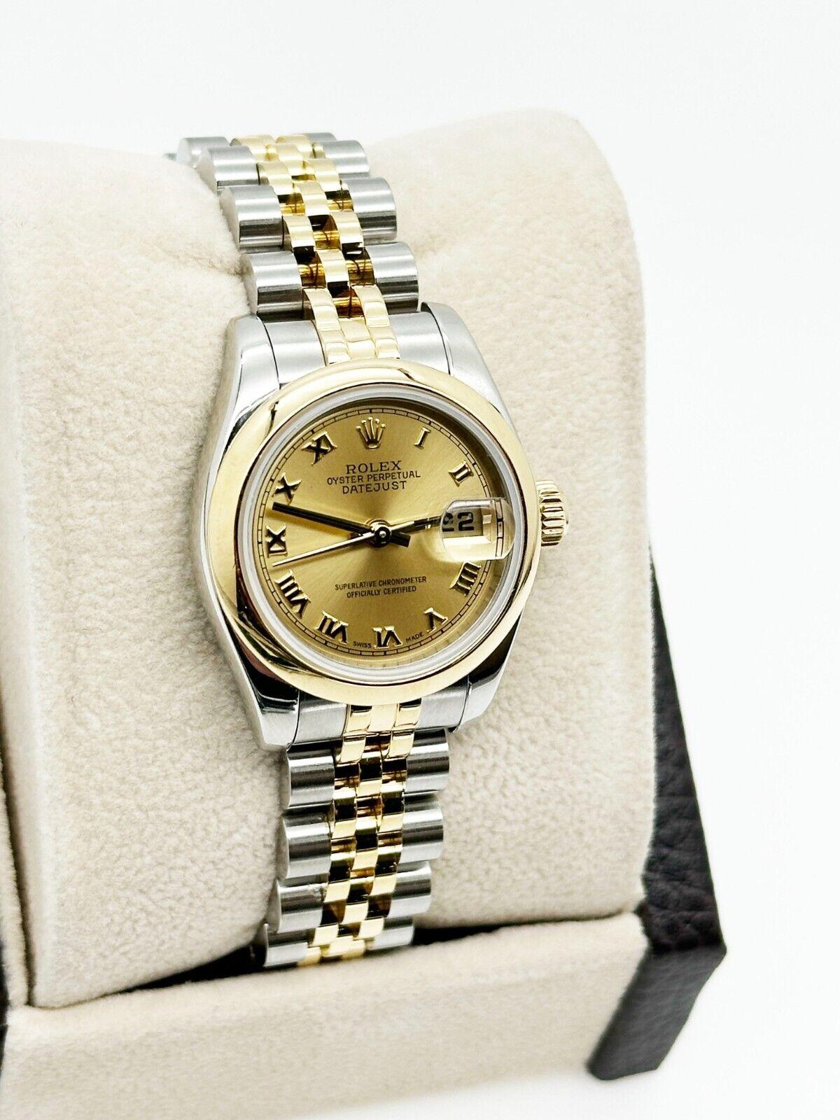 Rolex 179163 Ladies Datejust Roman Dial 18K Yellow Gold Steel Box Paper In Excellent Condition For Sale In San Diego, CA