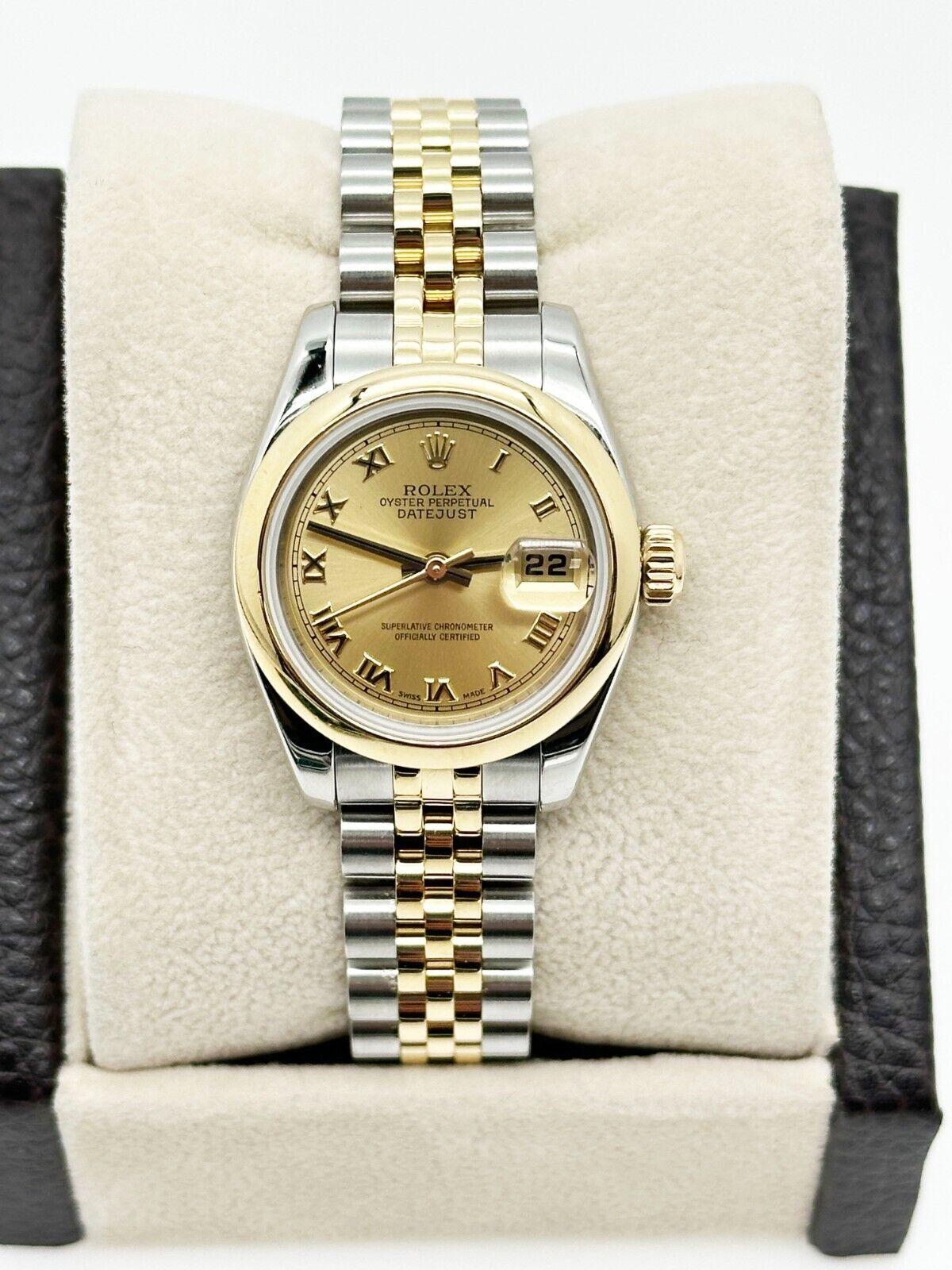 Rolex 179163 Ladies Datejust Roman Dial 18K Yellow Gold Steel Box Paper For Sale 1