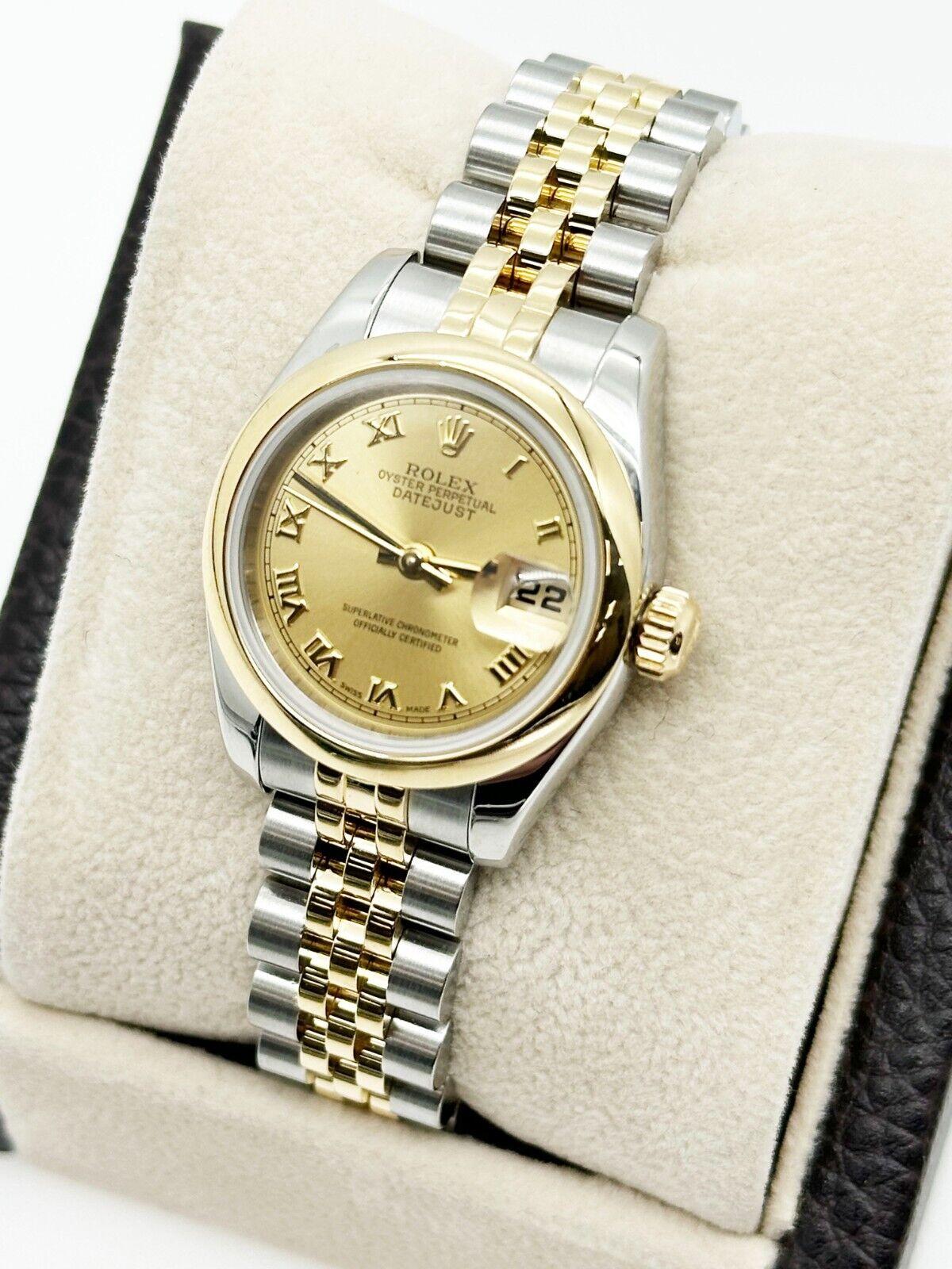 Rolex 179163 Montre Datejust Roman Dial en or jaune 18 carats et acier, pour femmes en vente 4