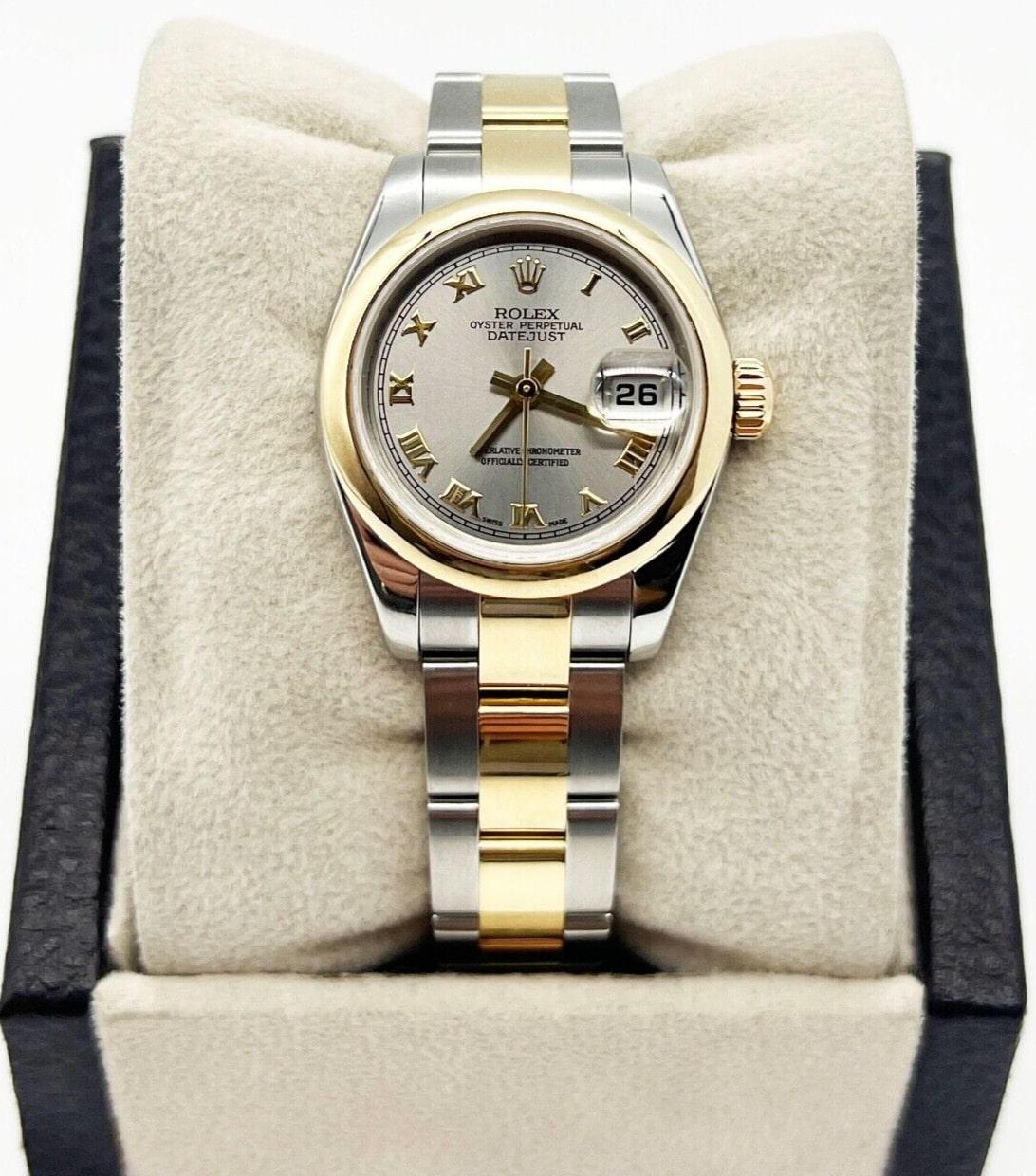 Women's Rolex 179163 Ladies Datejust 26mm Silver Roman Dial 18K Gold Stainless Steel For Sale