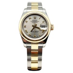Rolex 179163 Ladies Datejust 26mm Silver Roman Dial 18K Gold Stainless Steel