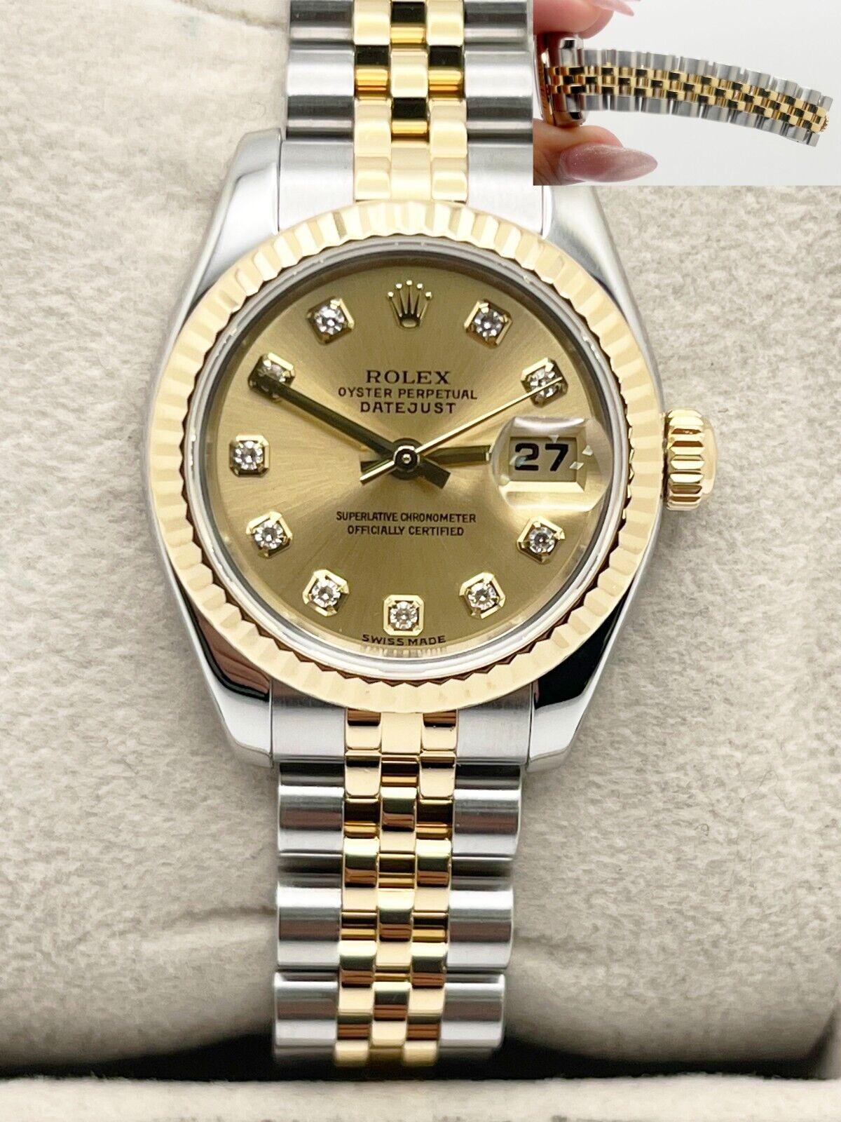 Rolex 179173 Ladies Datejust Diamond Dial 18K Yellow Gold Stainless Steel In Excellent Condition In San Diego, CA