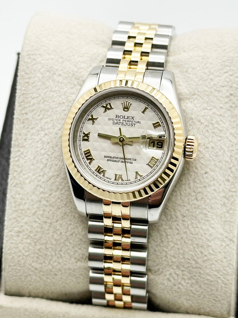Rolex 179173 Ladies Datejust Pyramid Dial 18K Yellow Gold Steel