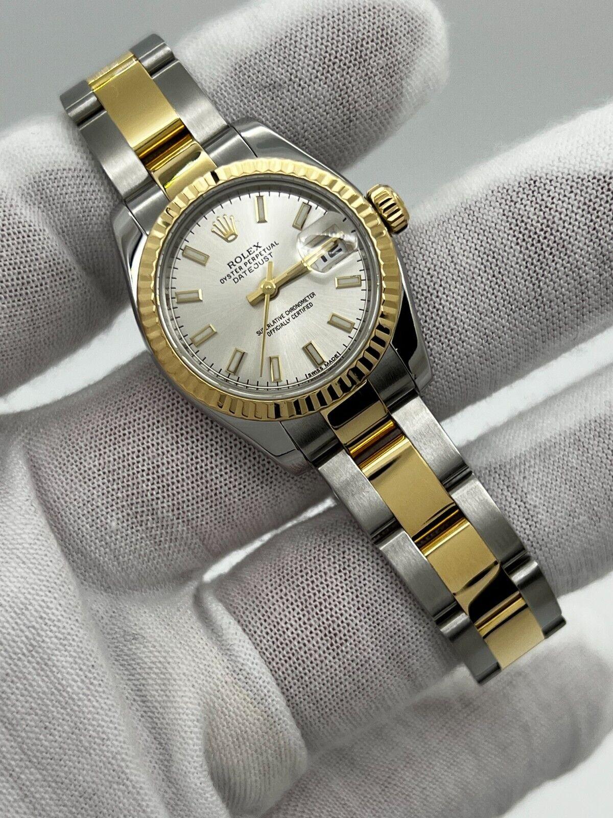 Style Number: 179173

Serial: 3335V***

Year: 2015
 
Model: Ladies Datejust 
 
Case Material: Stainless Steel 
 
Band: 18K Yellow Gold & Stainless Steel
 
Bezel: 18K Yellow Gold 
 
Dial: Silver Dial 
 
Face: Sapphire Crystal 
 
Case Size: 26mm 

