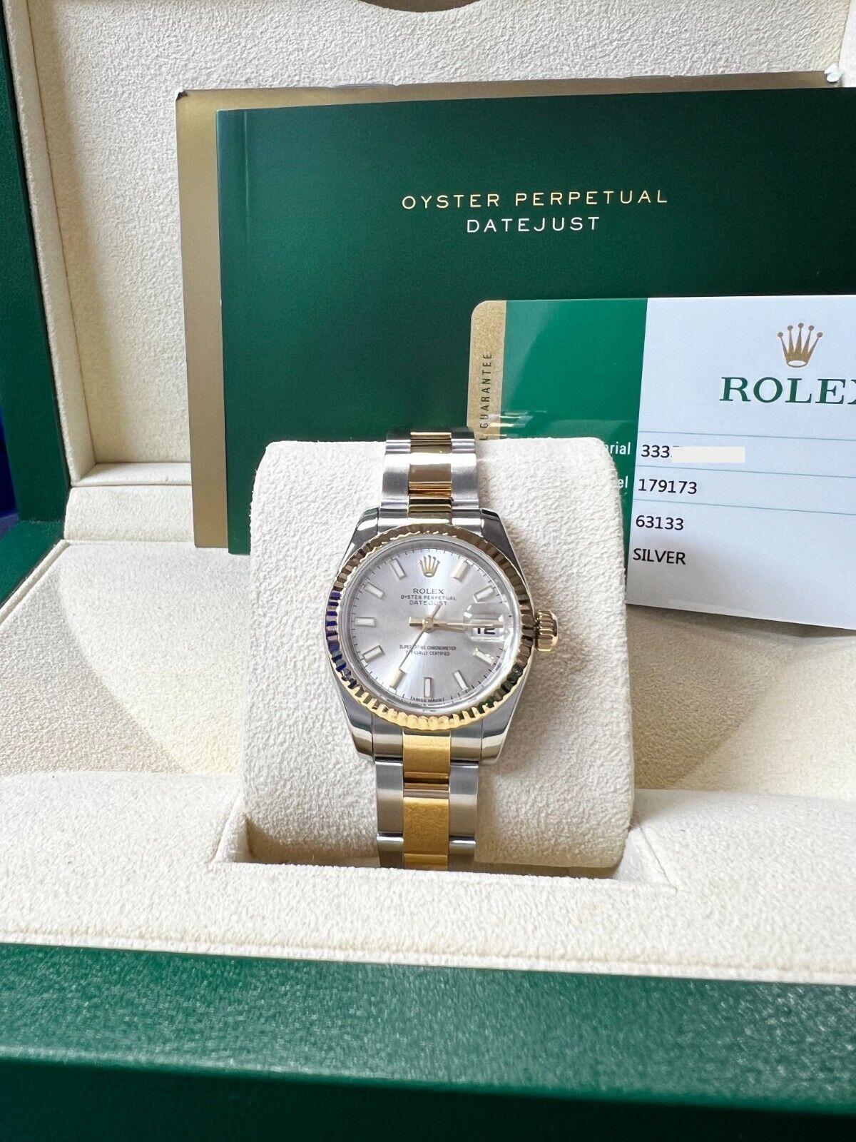 Rolex 179173 Ladies Datejust Silver Dial 18K Yellow Gold Steel Box Paper 2015 For Sale 1