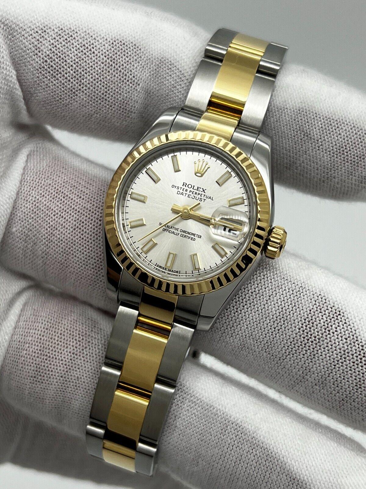 Rolex 179173 Ladies Datejust Silver Dial 18K Yellow Gold Steel Box Paper 2015 For Sale 2