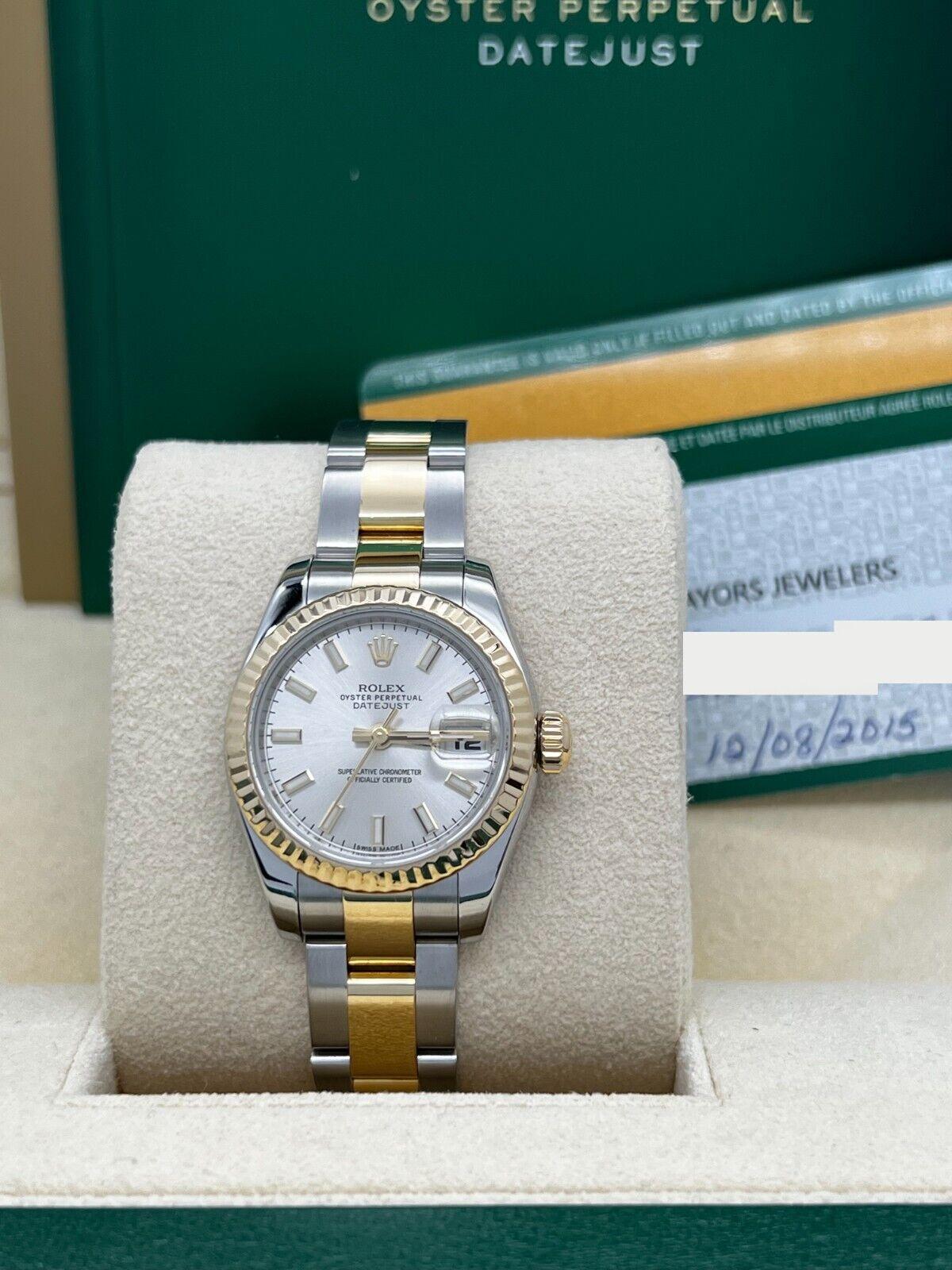 Rolex 179173 Ladies Datejust Silver Dial 18K Yellow Gold Steel Box Paper 2015 For Sale 3