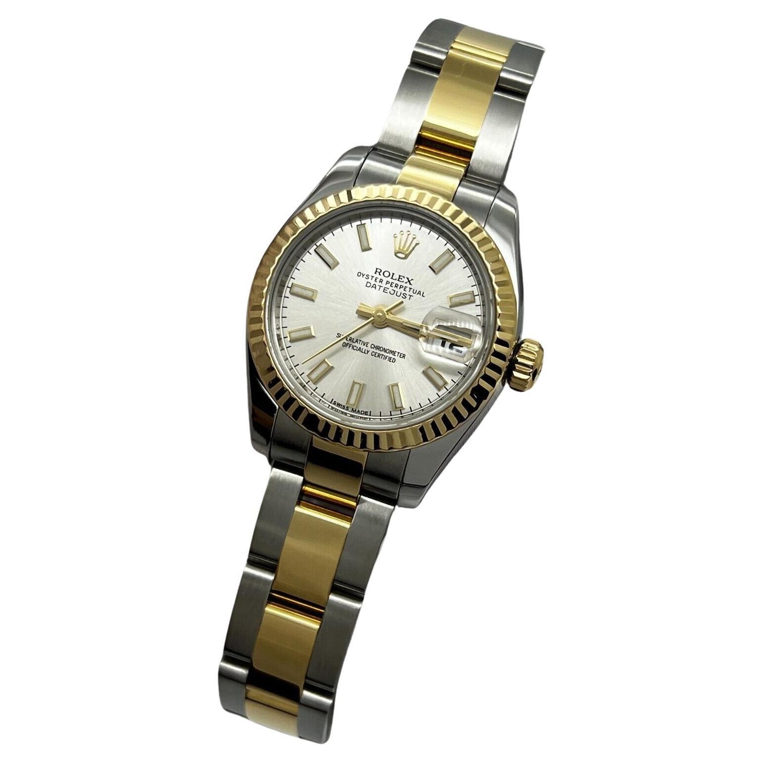 Rolex 179173 Ladies Datejust Silver Dial 18K Yellow Gold Steel Box Paper 2015 For Sale