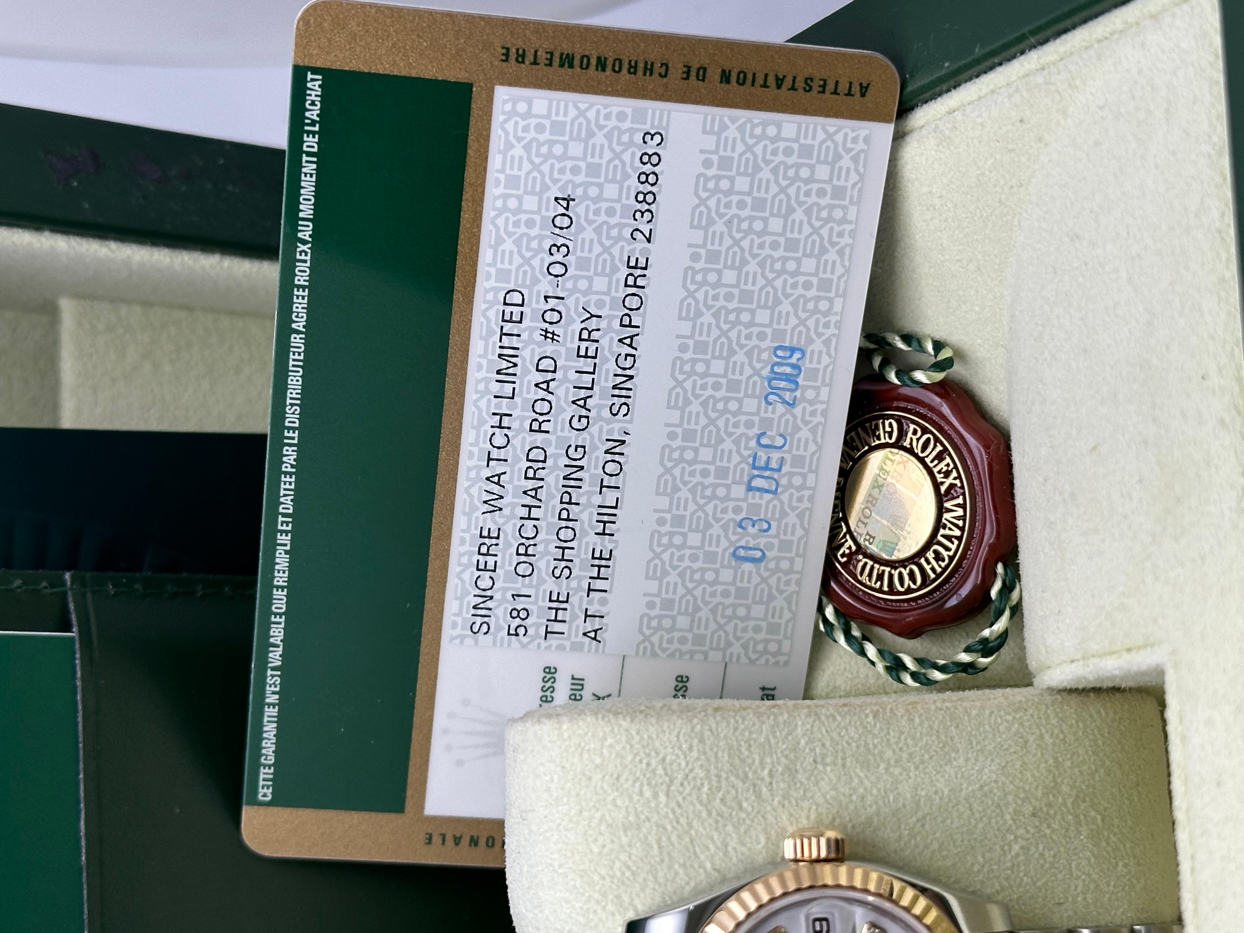 Rolex 179173 Ladies Datejust White Diamond Dial 18K Yellow Gold Steel Box Paper In Excellent Condition In San Diego, CA