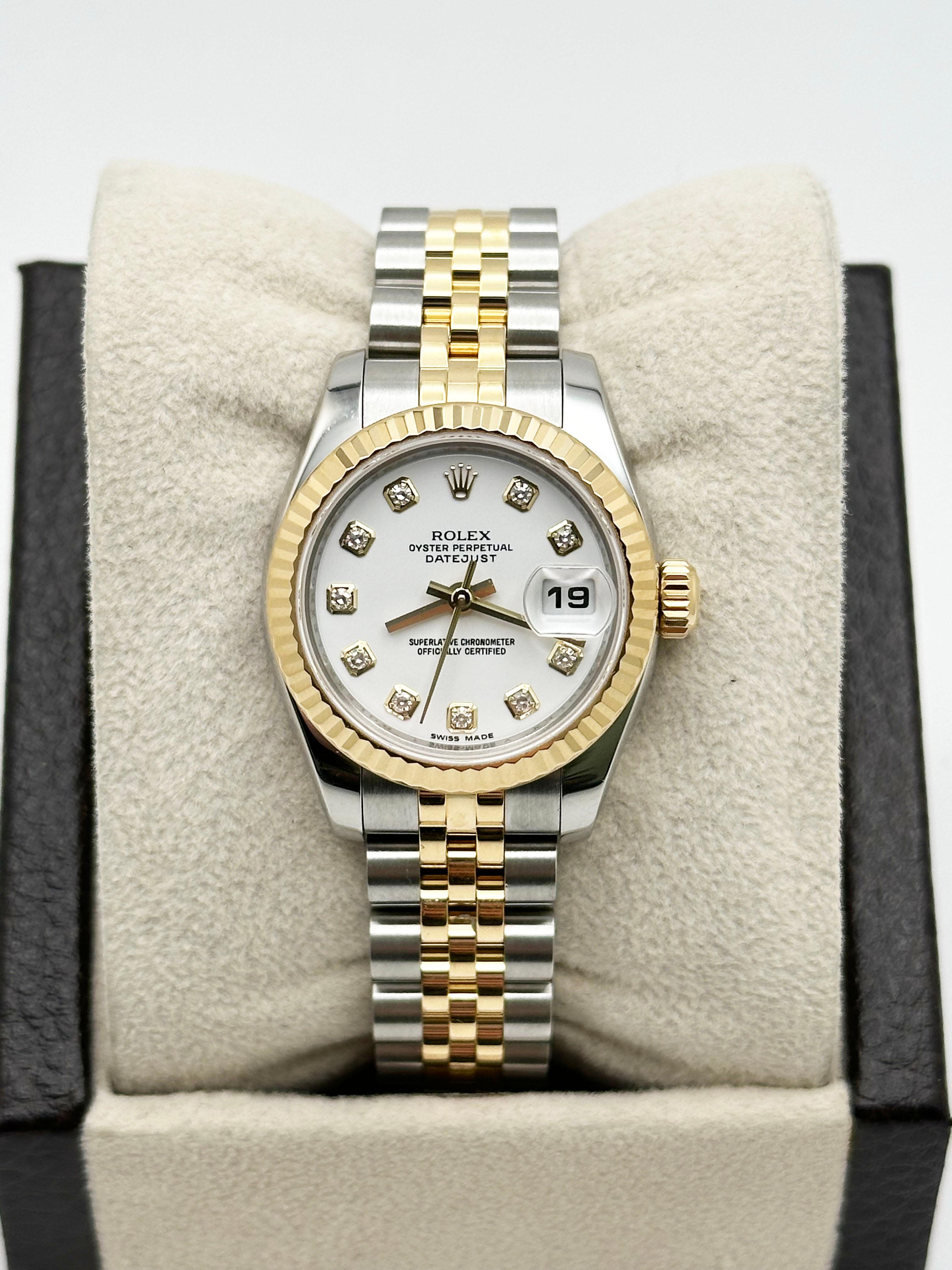 Women's Rolex 179173 Ladies Datejust White Diamond Dial 18K Yellow Gold Steel Box Paper