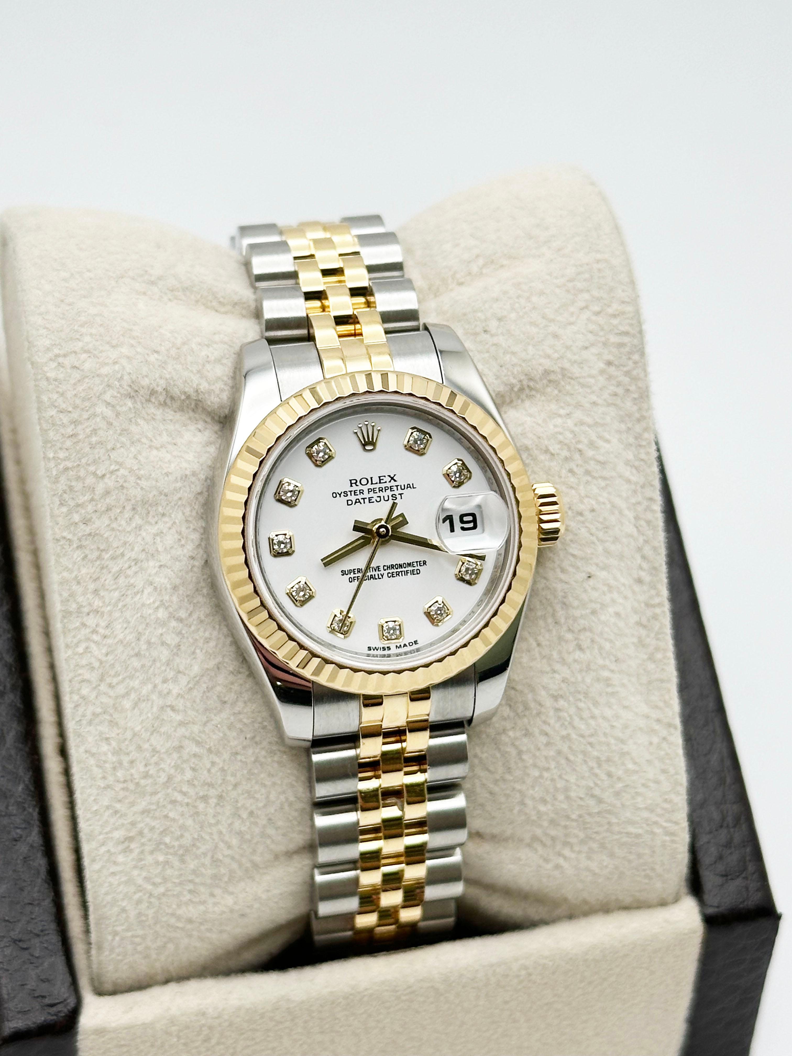 Rolex 179173 Ladies Datejust White Diamond Dial 18K Yellow Gold Steel Box Paper 1