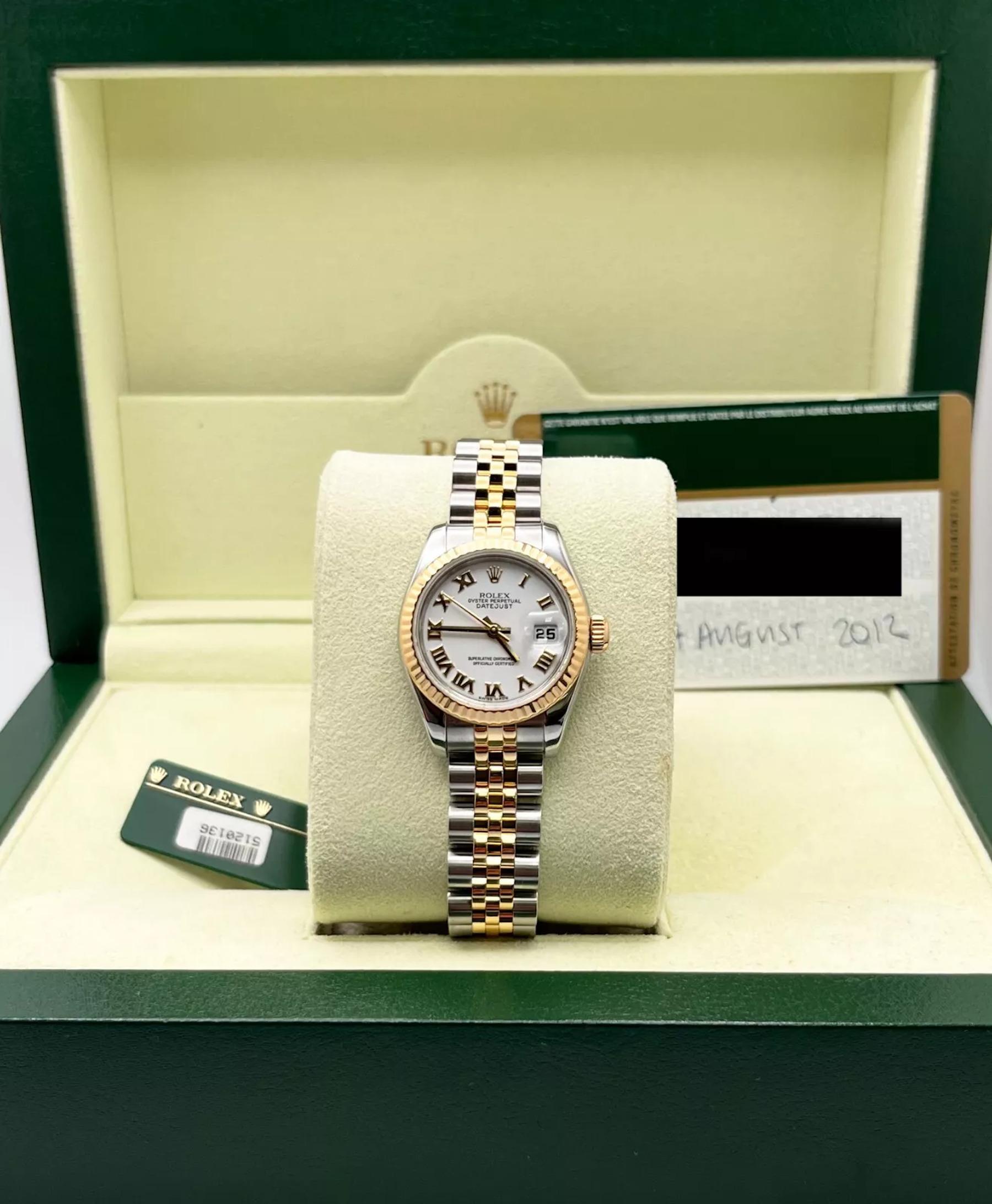 Rolex 179173 Damen Datejust Weißes römisches Zifferblatt 18K Gelbgold Stahl Box Papier 1
