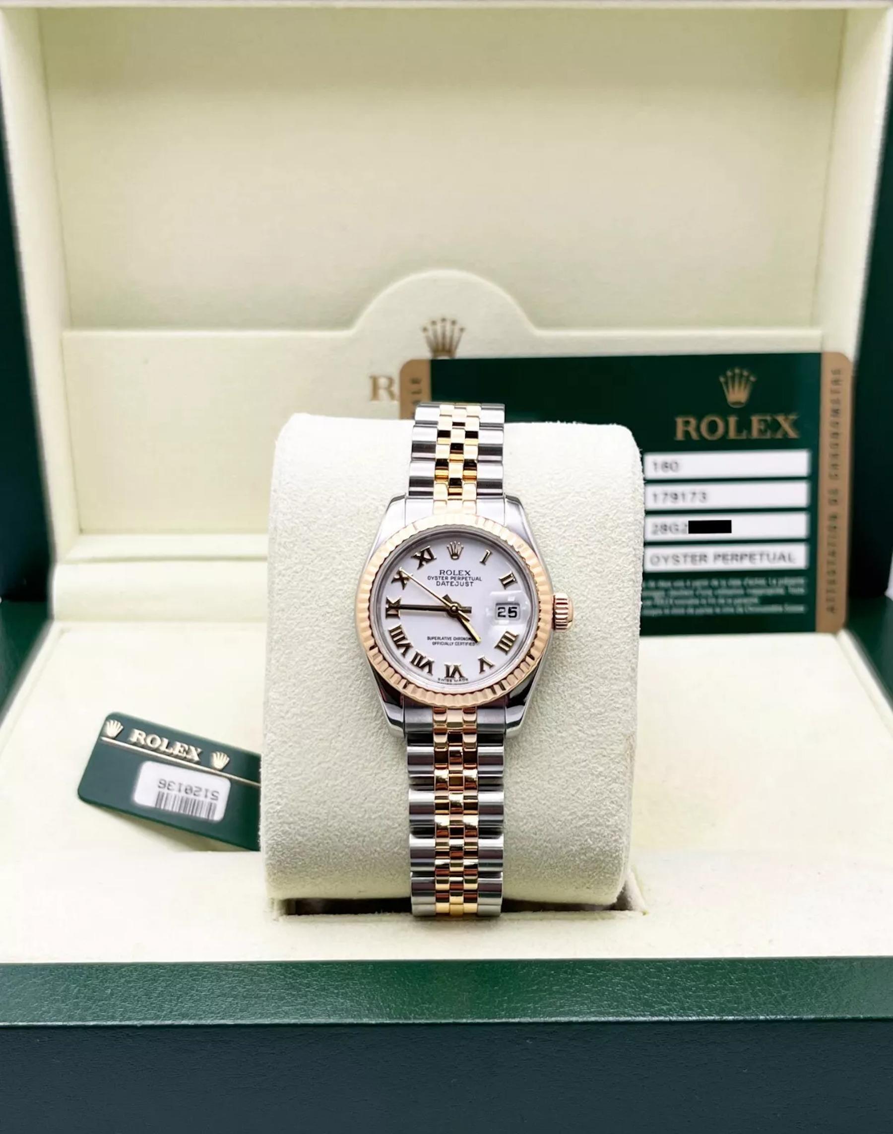 Rolex 179173 Damen Datejust Weißes römisches Zifferblatt 18K Gelbgold Stahl Box Papier 6
