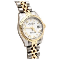 Rolex 179173 Damen Datejust Weißes römisches Zifferblatt 18K Gelbgold Stahl Box Papier