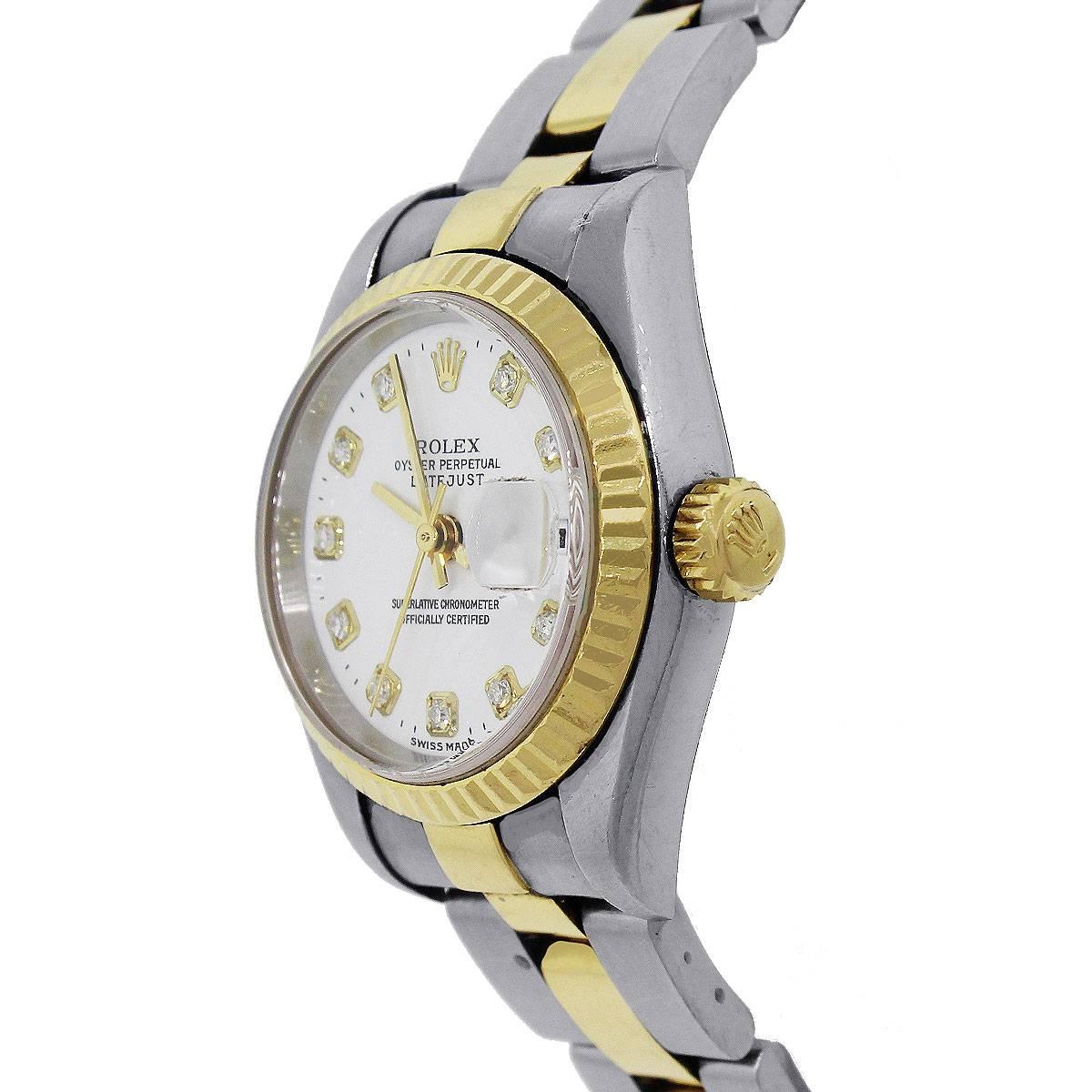 Round Cut Rolex Ladies Stainless Steel White Diamond Dial Automatic Wristwatch Ref 179173 