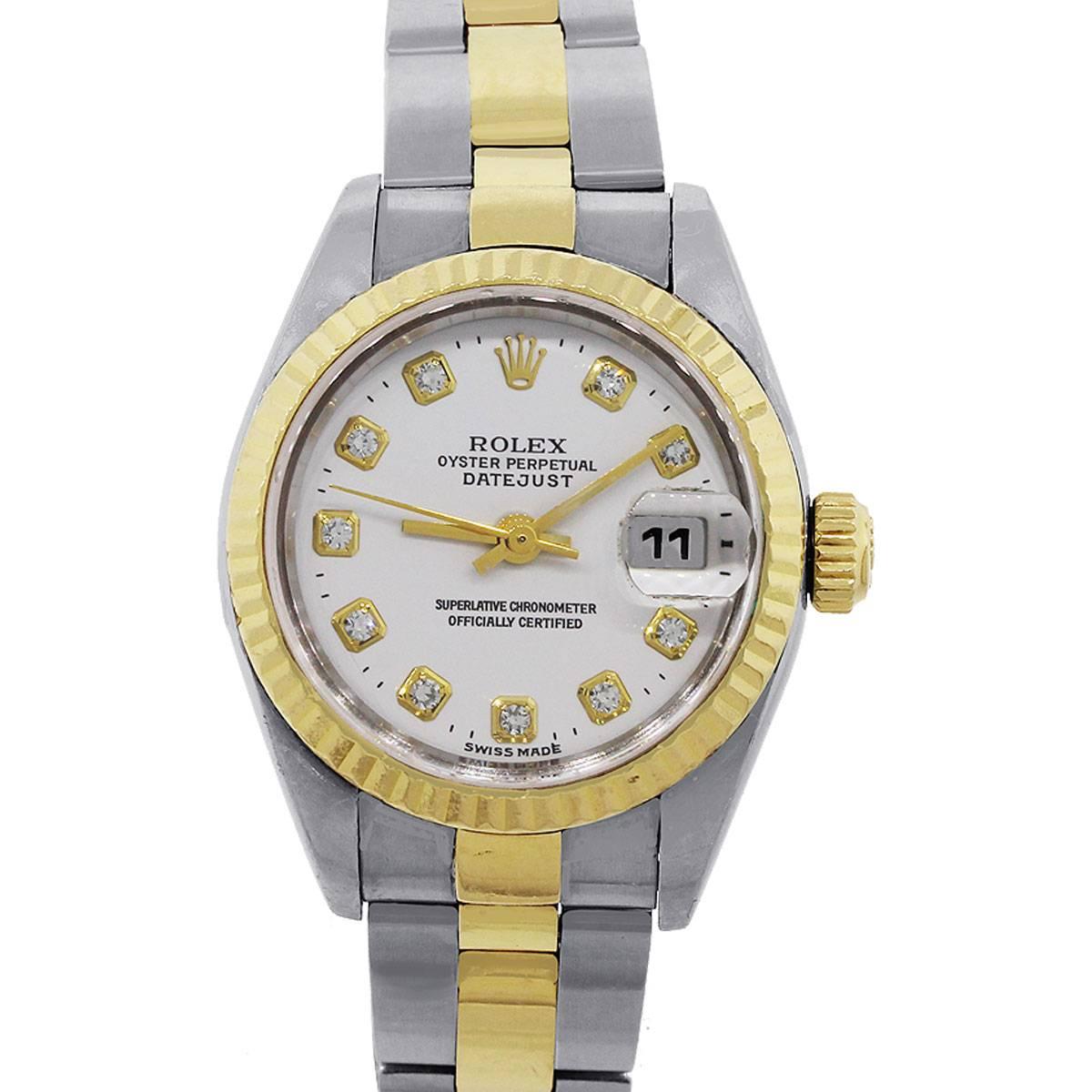Rolex Ladies Stainless Steel White Diamond Dial Automatic Wristwatch Ref 179173 