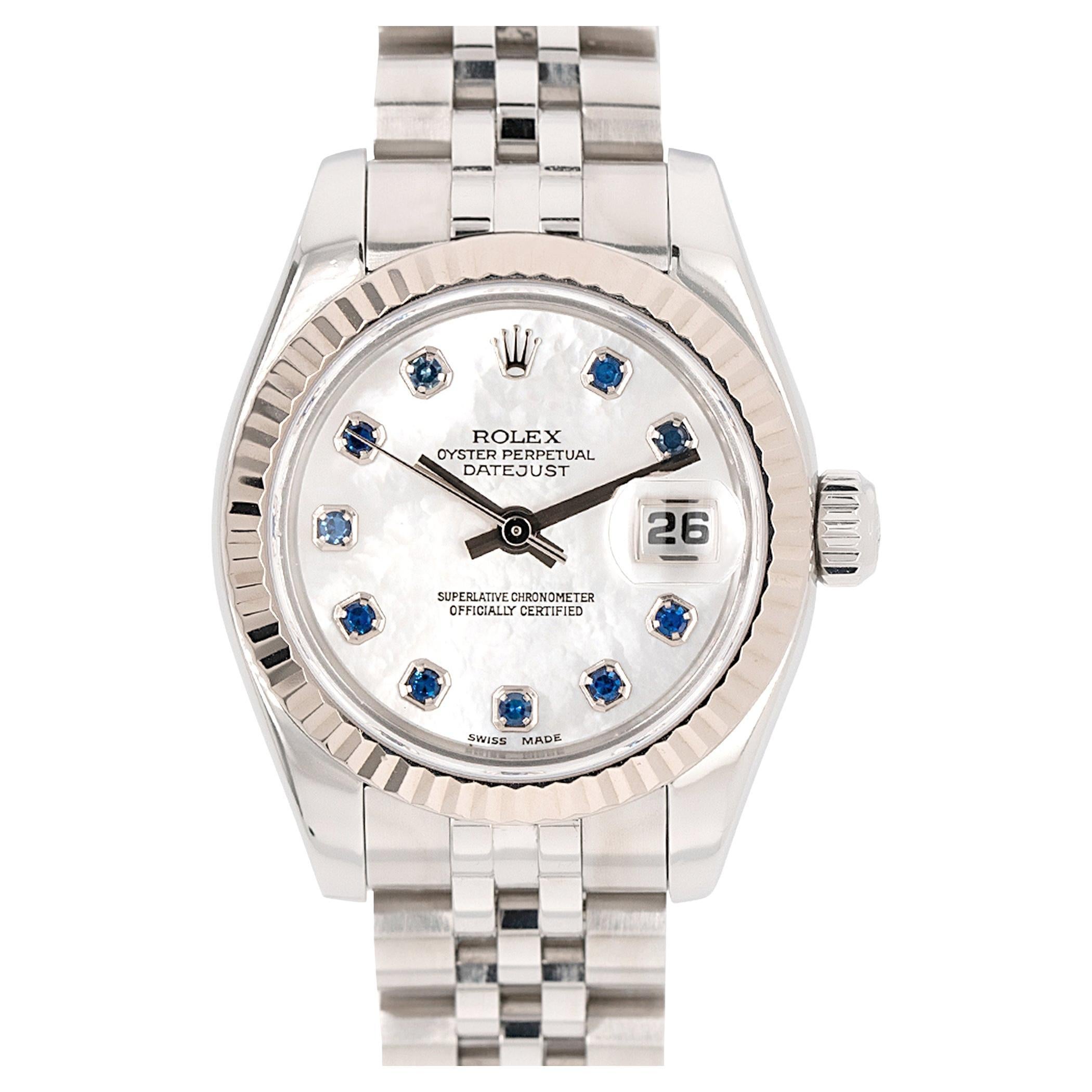 Rolex 179174 Datejust Mother of Pearl Sapphire Ladies Watch For Sale