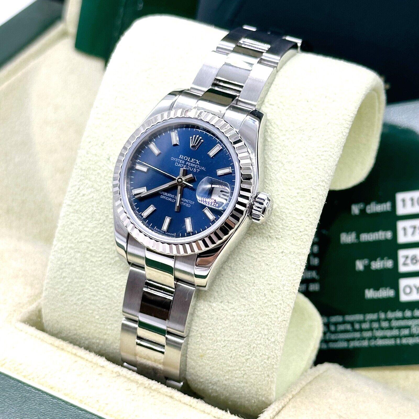 Rolex 179174 Ladies Datejust Blue Dial Stainless Steel Box Paper 2010 In Excellent Condition For Sale In San Diego, CA