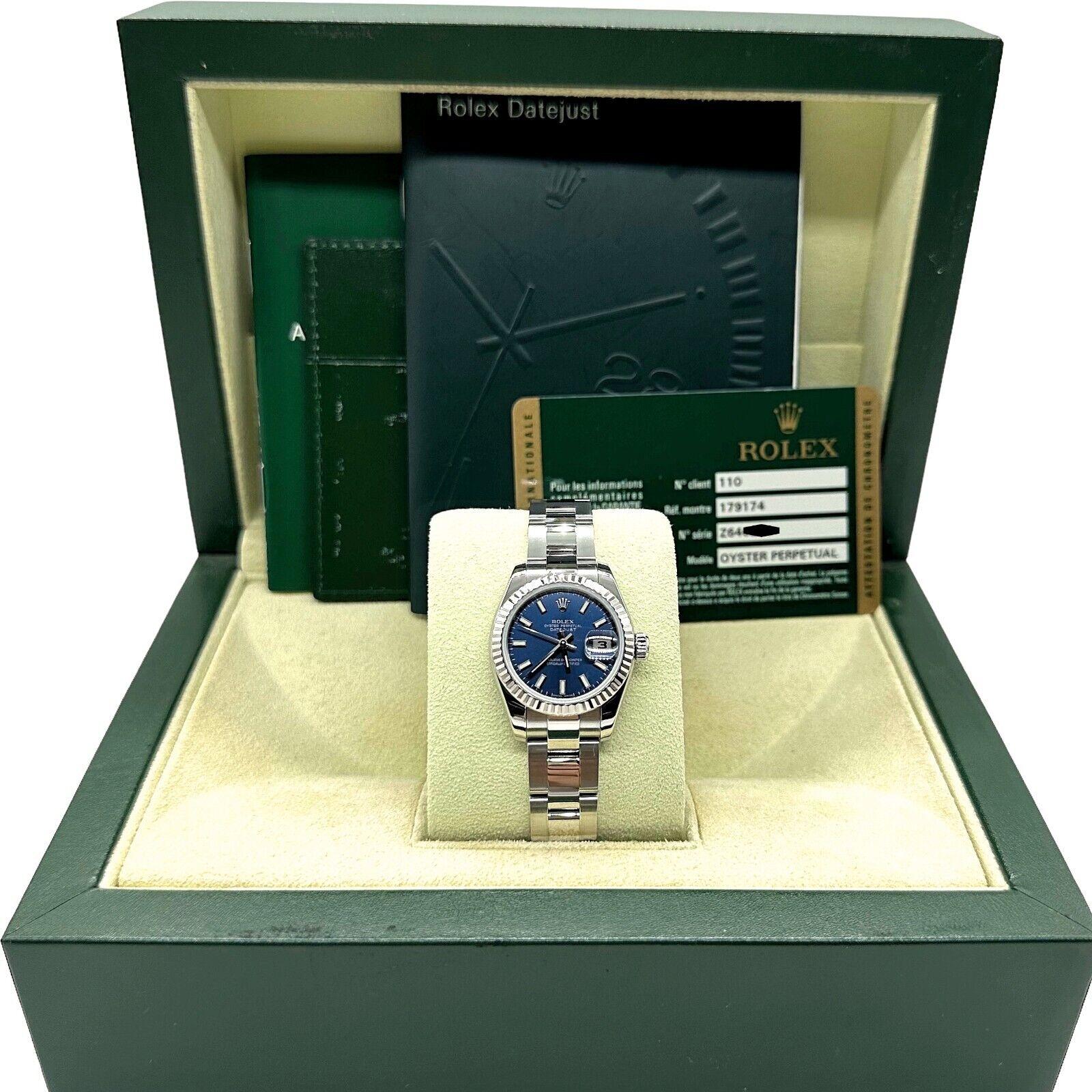 Rolex 179174 Ladies Datejust Blue Dial Stainless Steel Box Paper 2010 For Sale 2